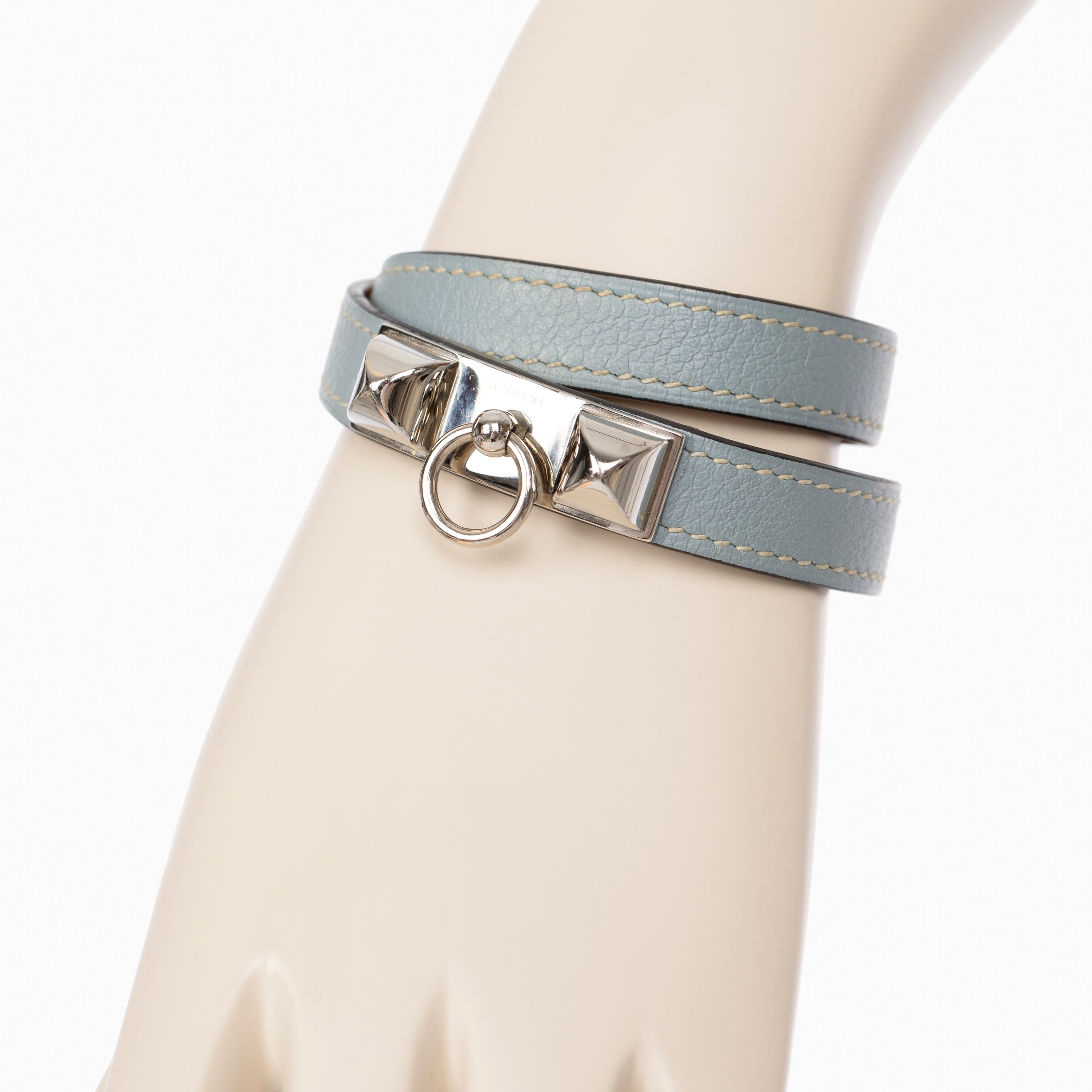 Hermes Rivale Double Tour Blue Lin Bracelet With Palladium Hardware