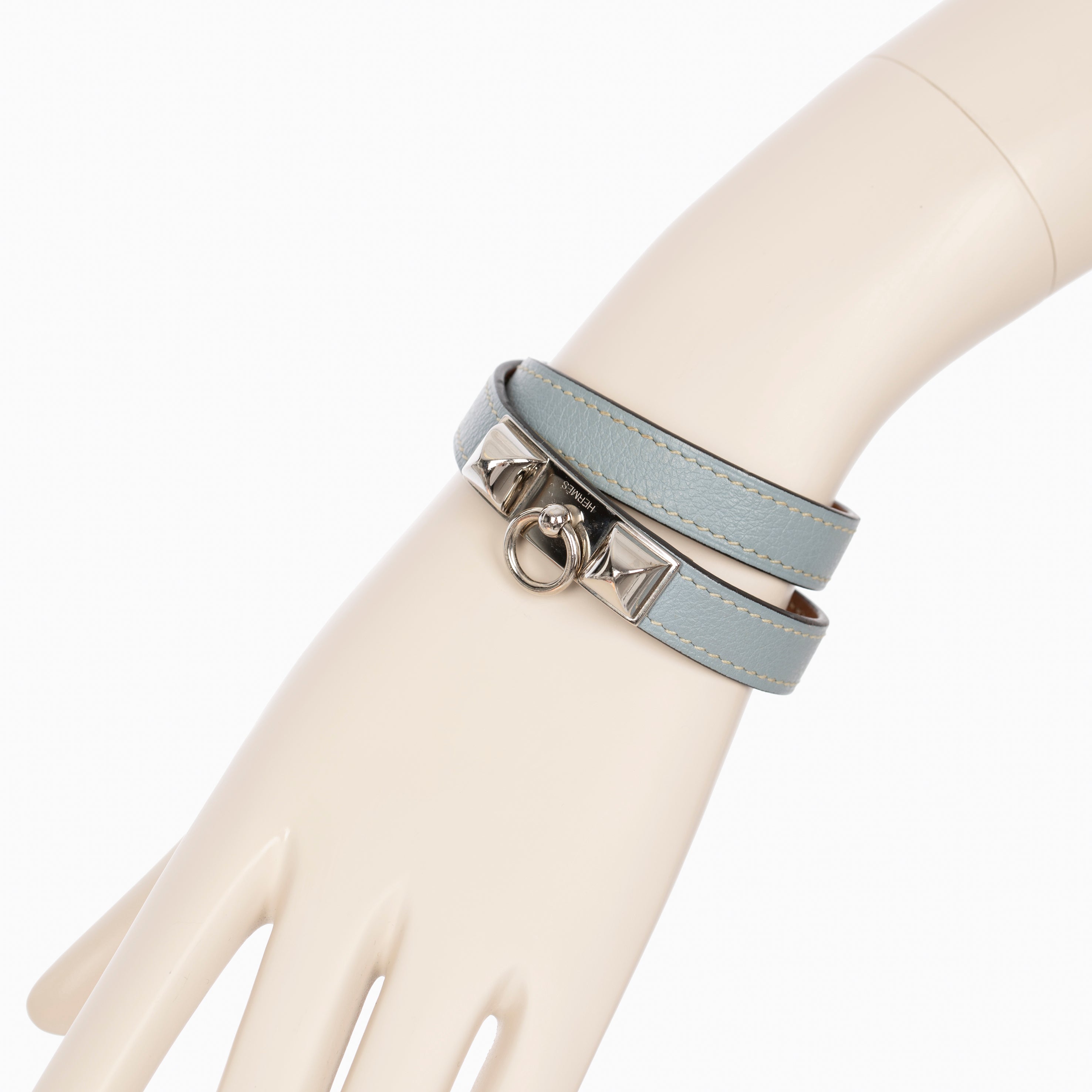Hermes Rivale Double Tour Blue Lin Bracelet With Palladium Hardware