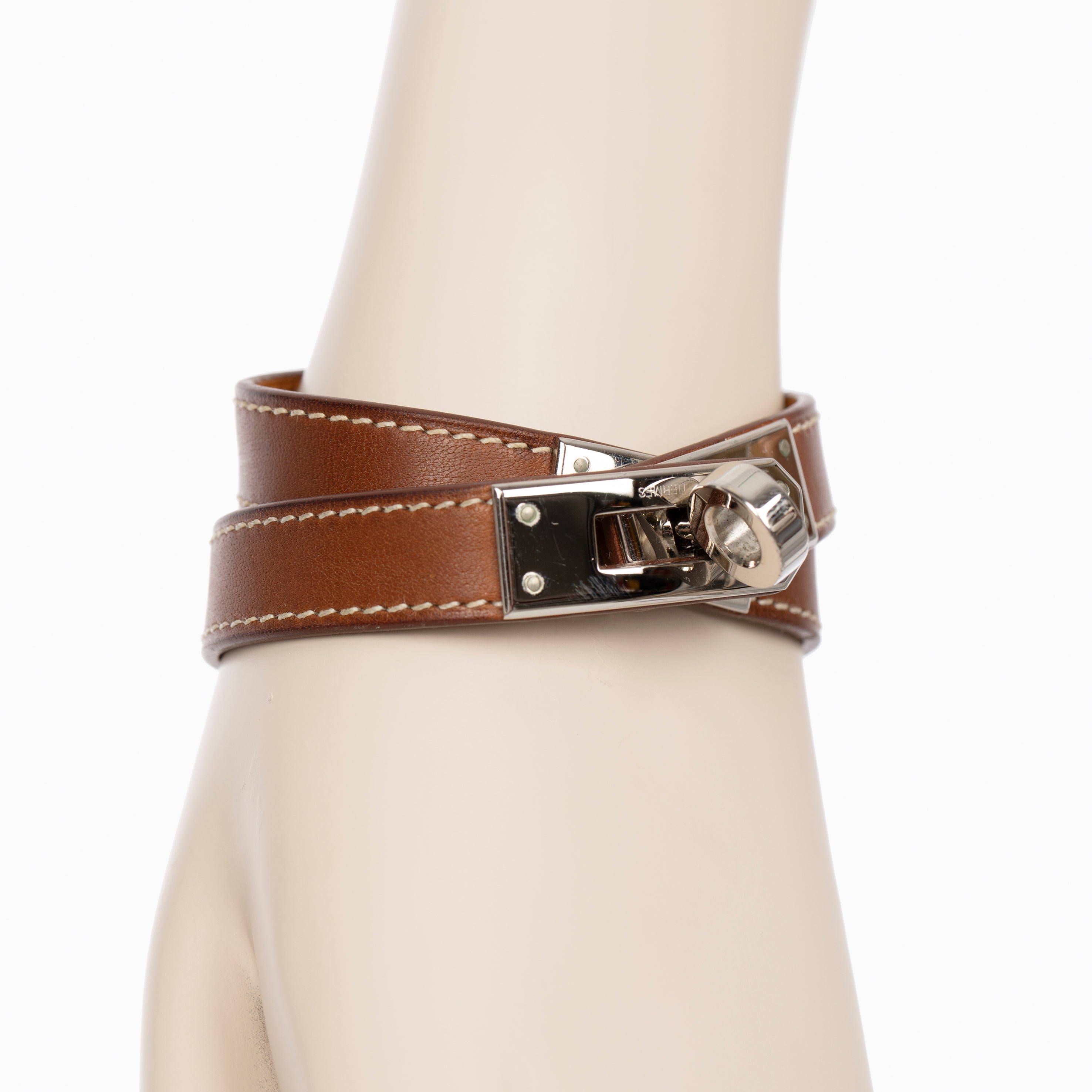 Hermes Kelly Double Tour Bracelet In Gold Swift Leather