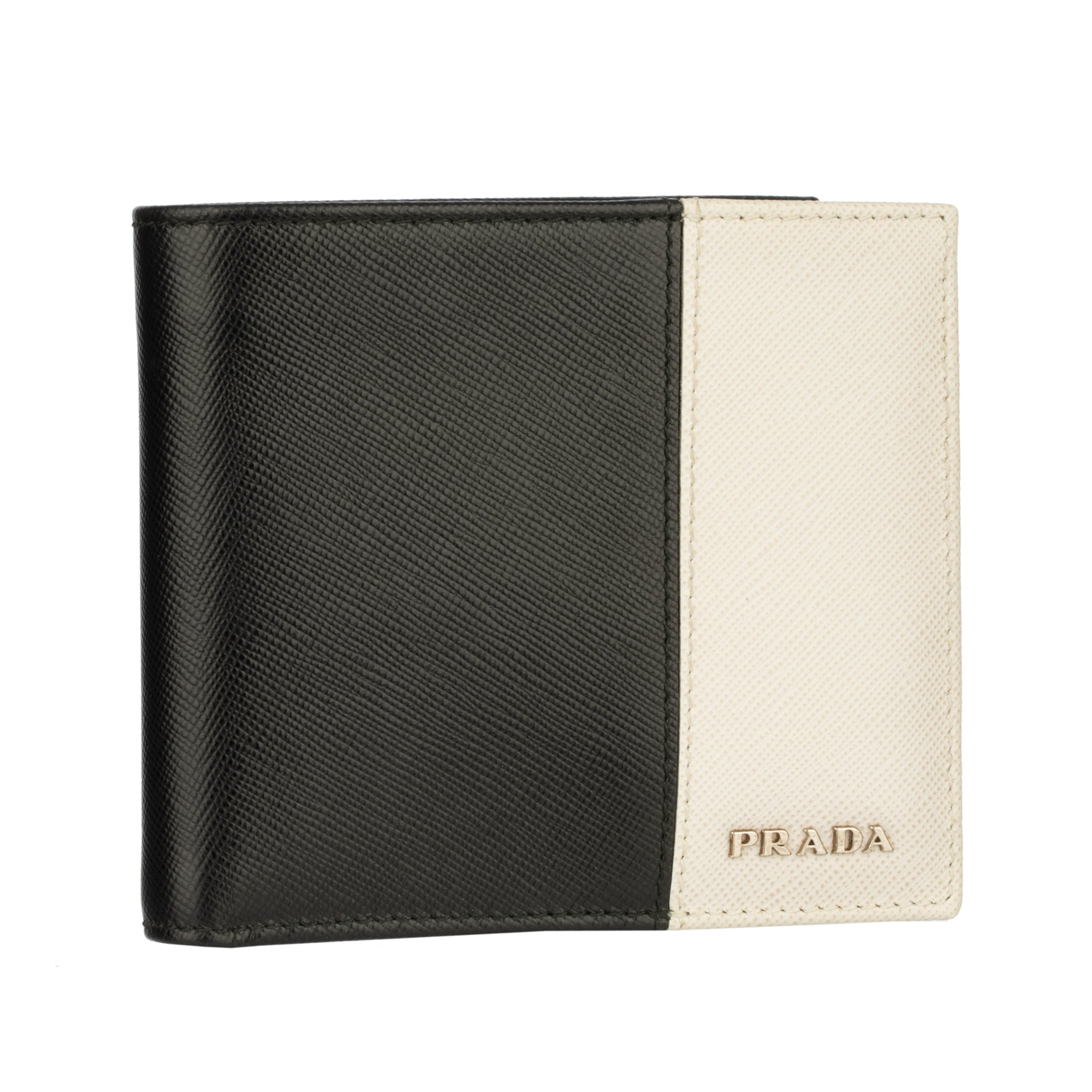 Prada Mens Bi-Fold Black & Grey Saffiano Leather Wallet