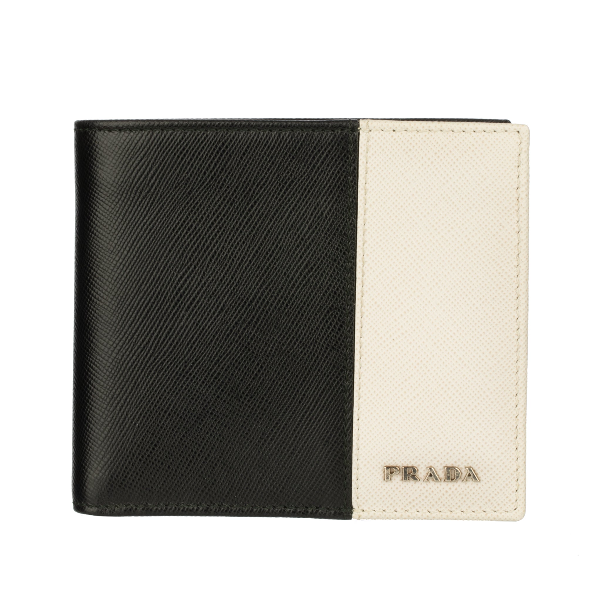 Prada Mens Bi-Fold Black & Grey Saffiano Leather Wallet