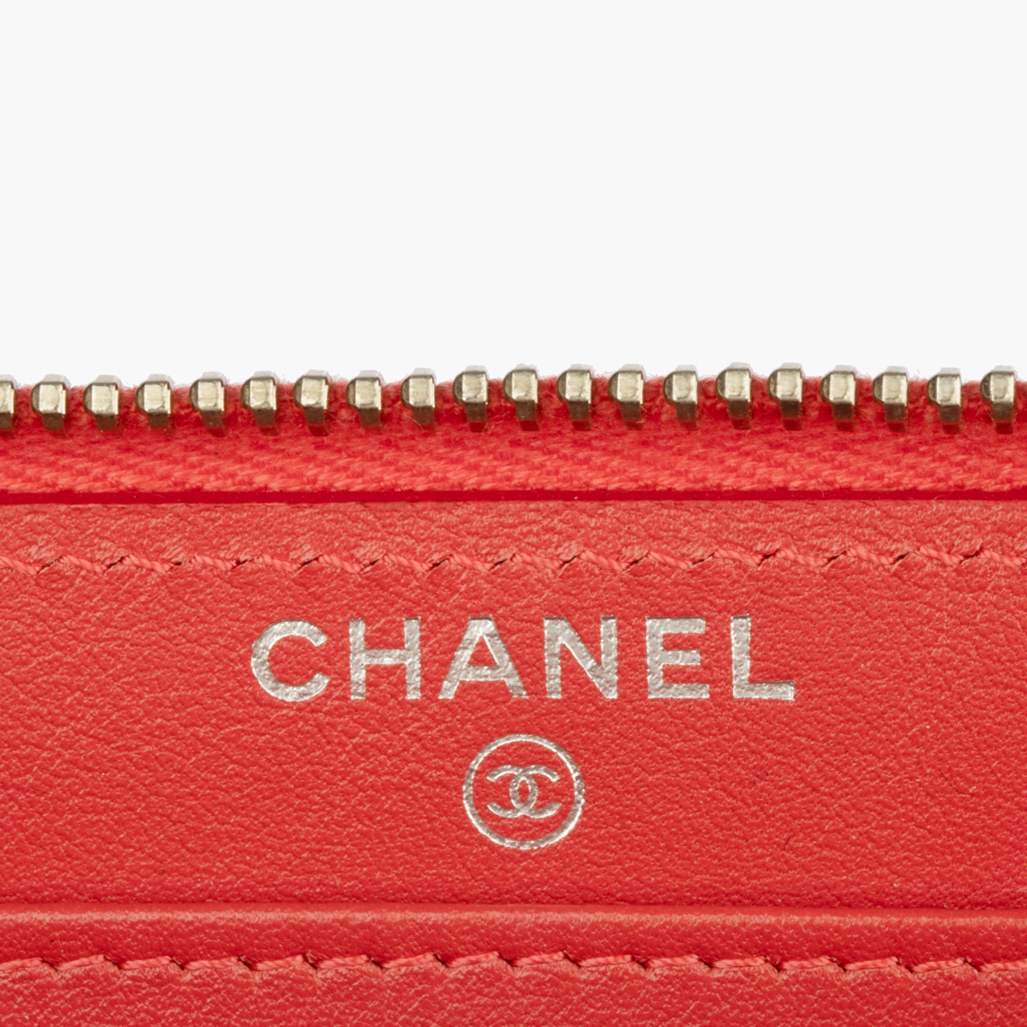 Chanel Coral Patent Leather Zip-Around Wallet