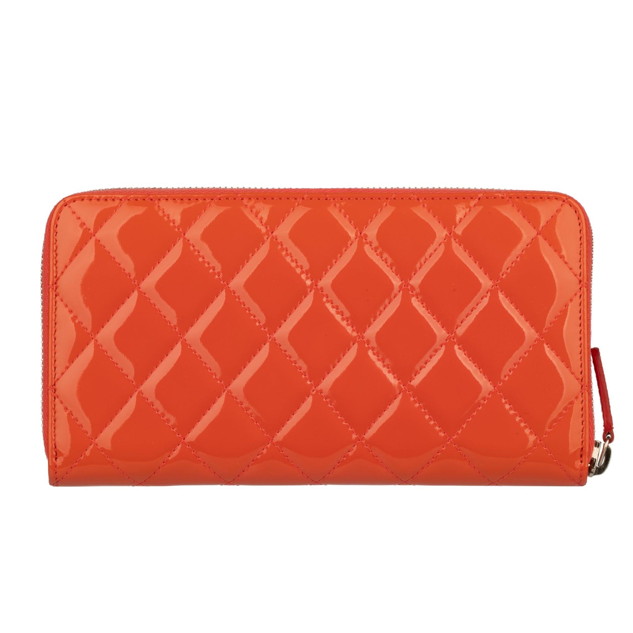 Chanel Coral Patent Leather Zip-Around Wallet