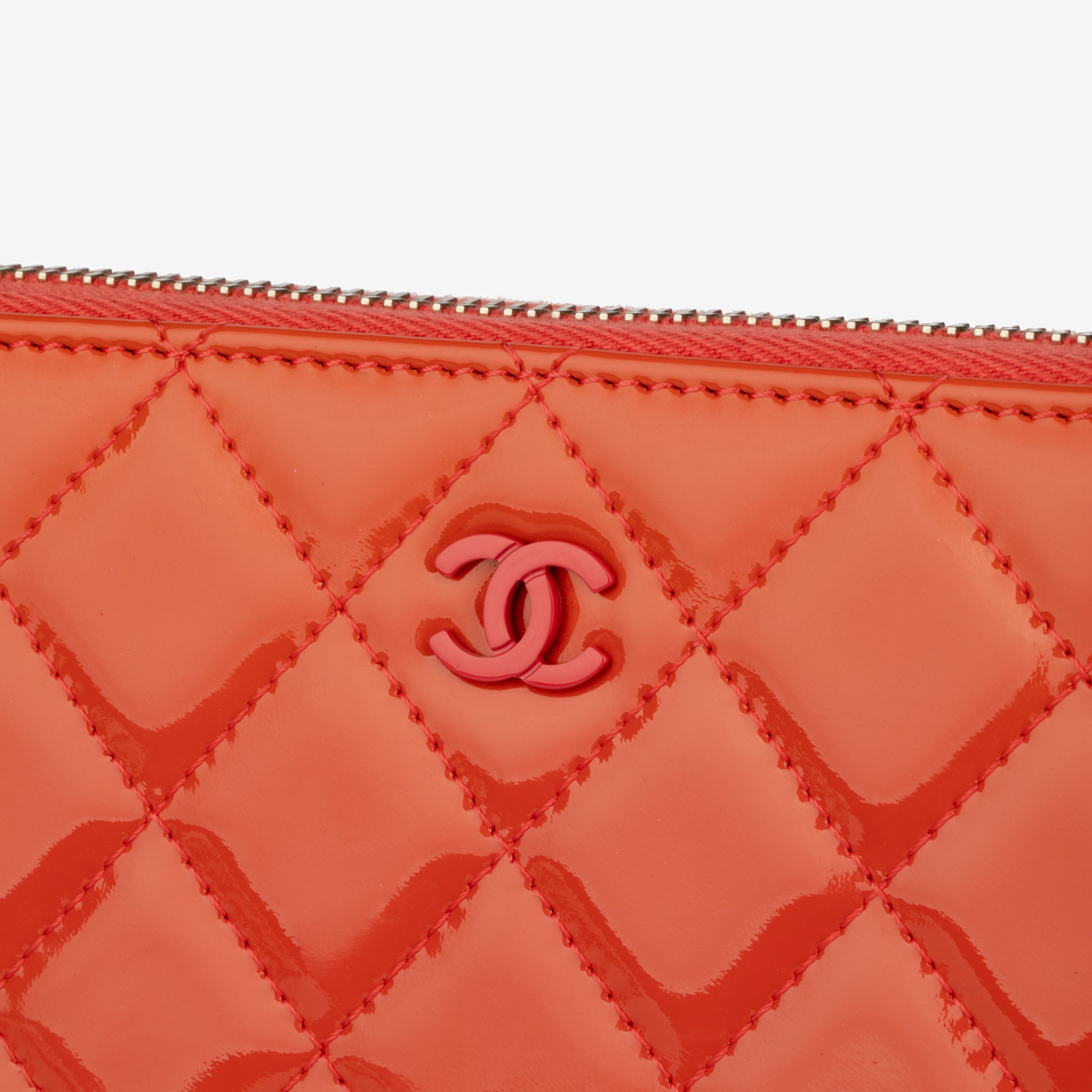 Chanel Coral Patent Leather Zip-Around Wallet