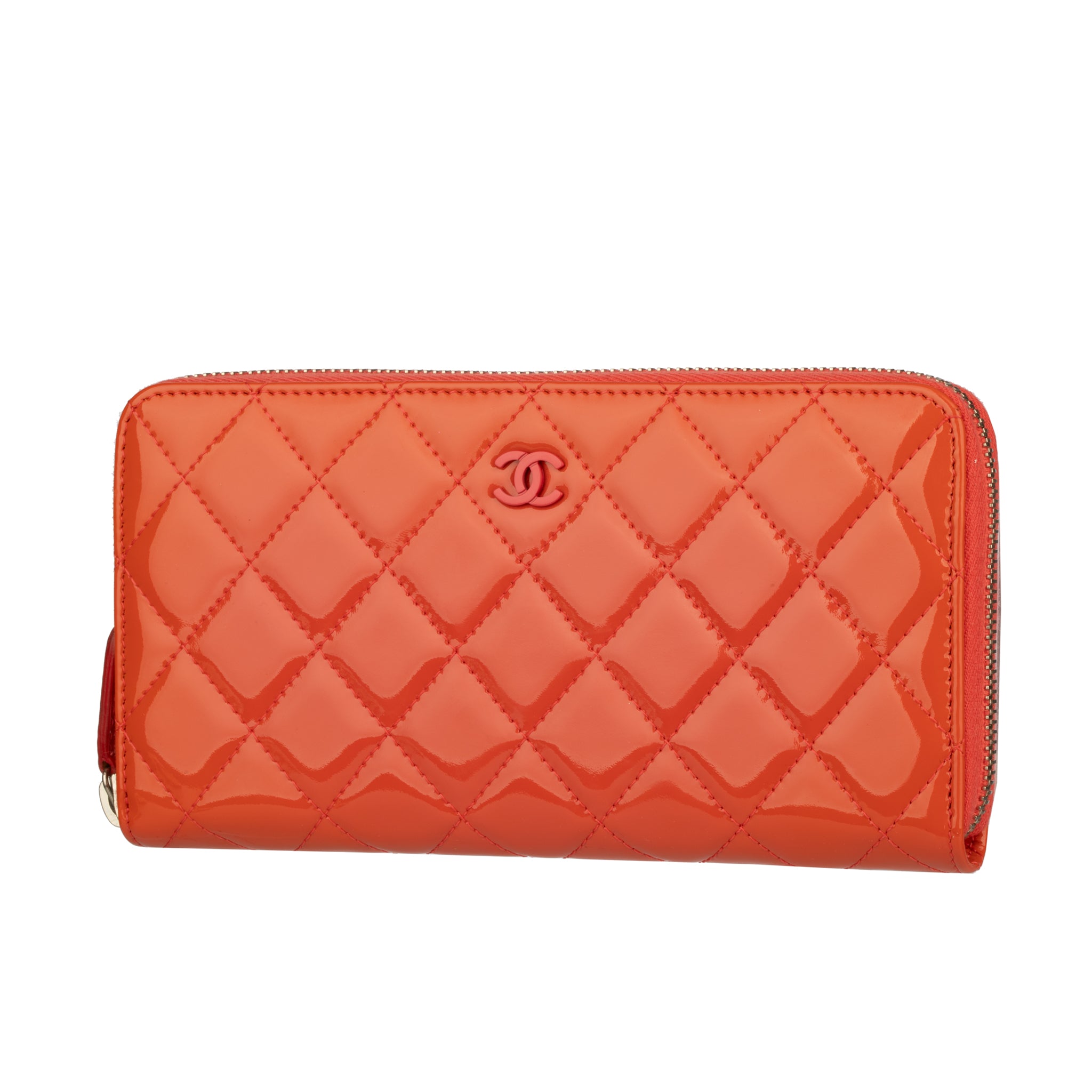 Chanel Coral Patent Leather Zip-Around Wallet