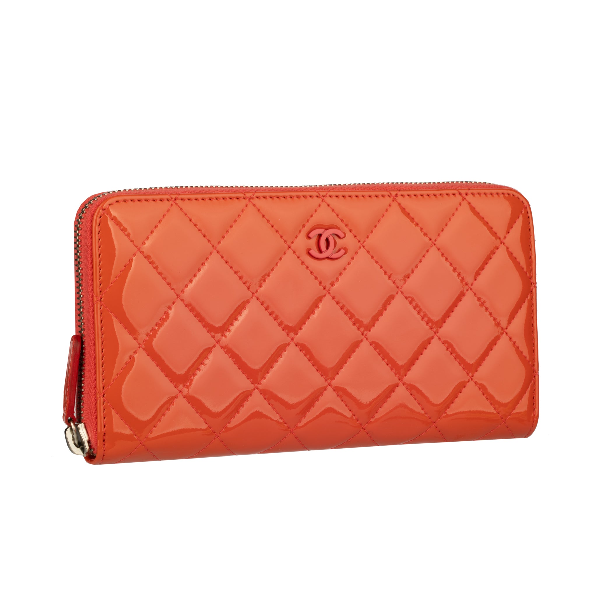 Chanel Coral Patent Leather Zip-Around Wallet