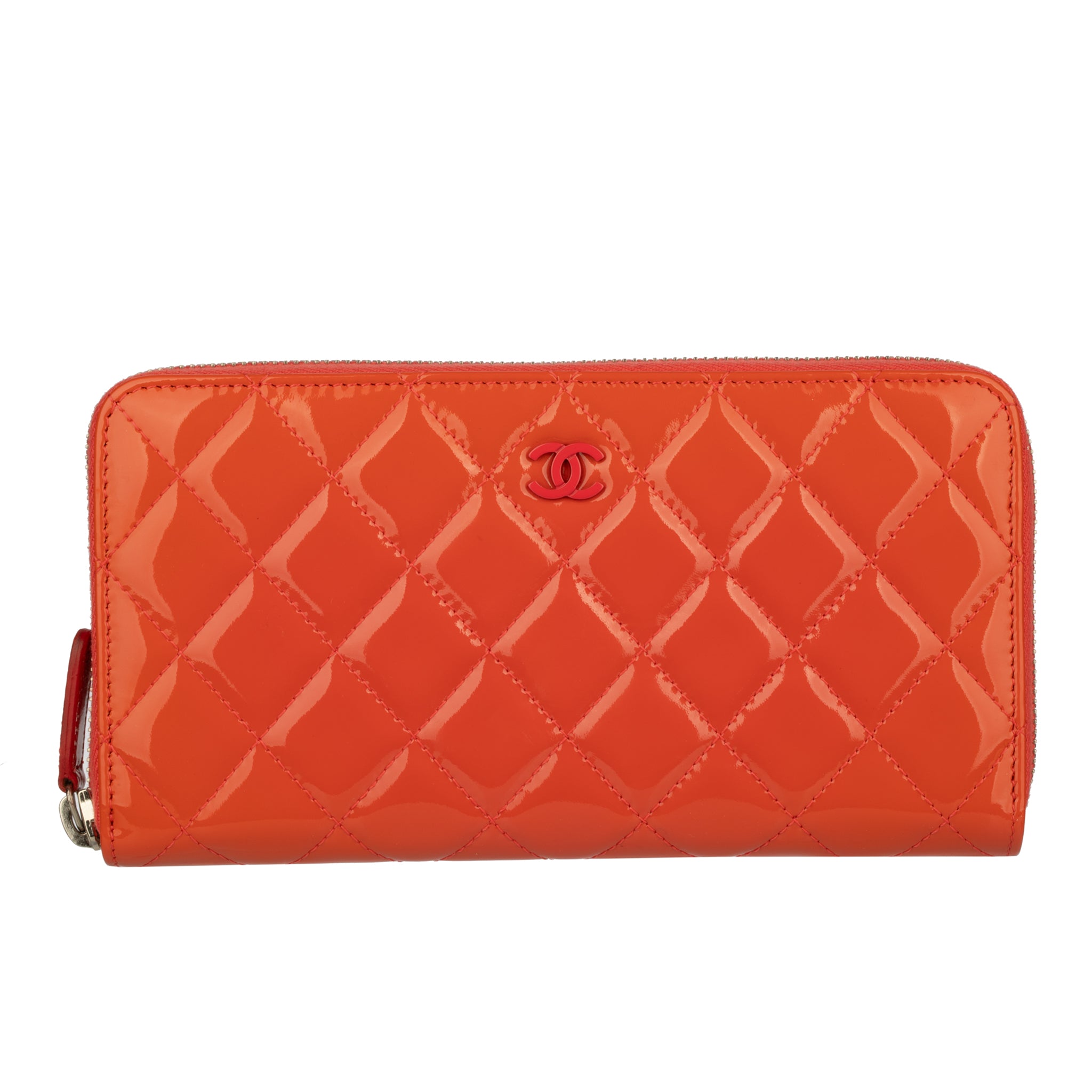 Chanel Coral Patent Leather Zip-Around Wallet
