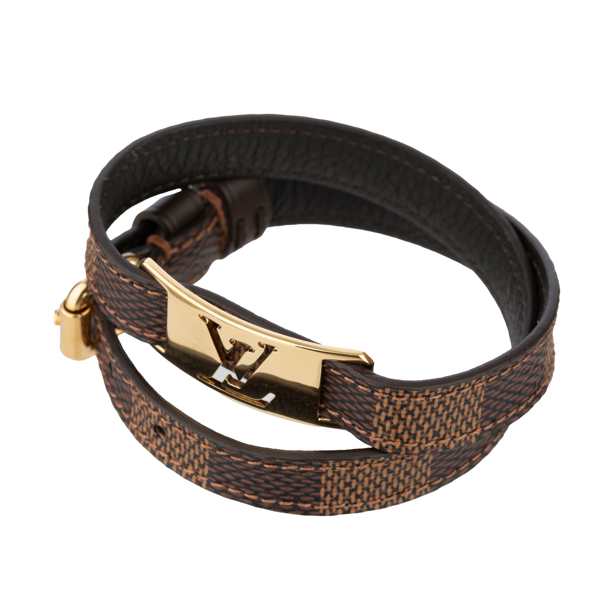 Louis Vuitton Sign It Bracelet Damier Ebene Canvas Gold Tone Hardware