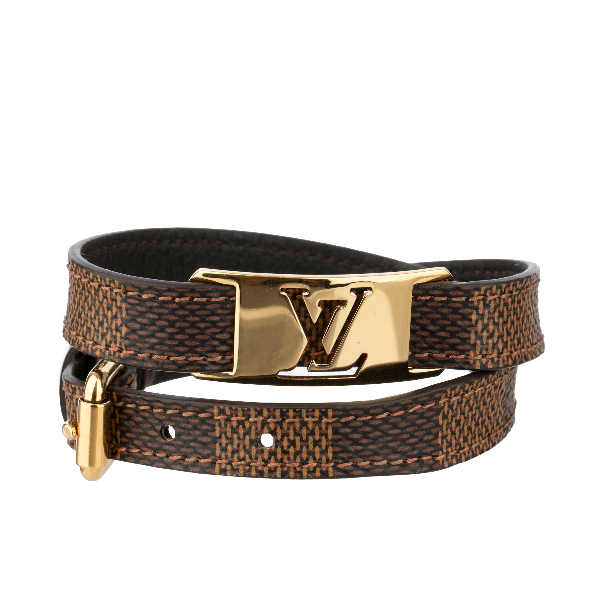 Louis Vuitton Sign It Bracelet Damier Ebene Canvas Gold Tone Hardware