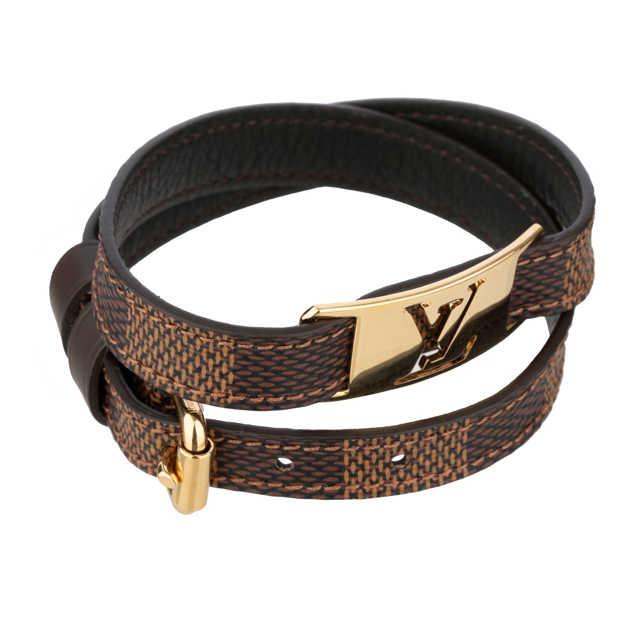 Louis Vuitton Sign It Bracelet Damier Ebene Canvas Gold Tone Hardware