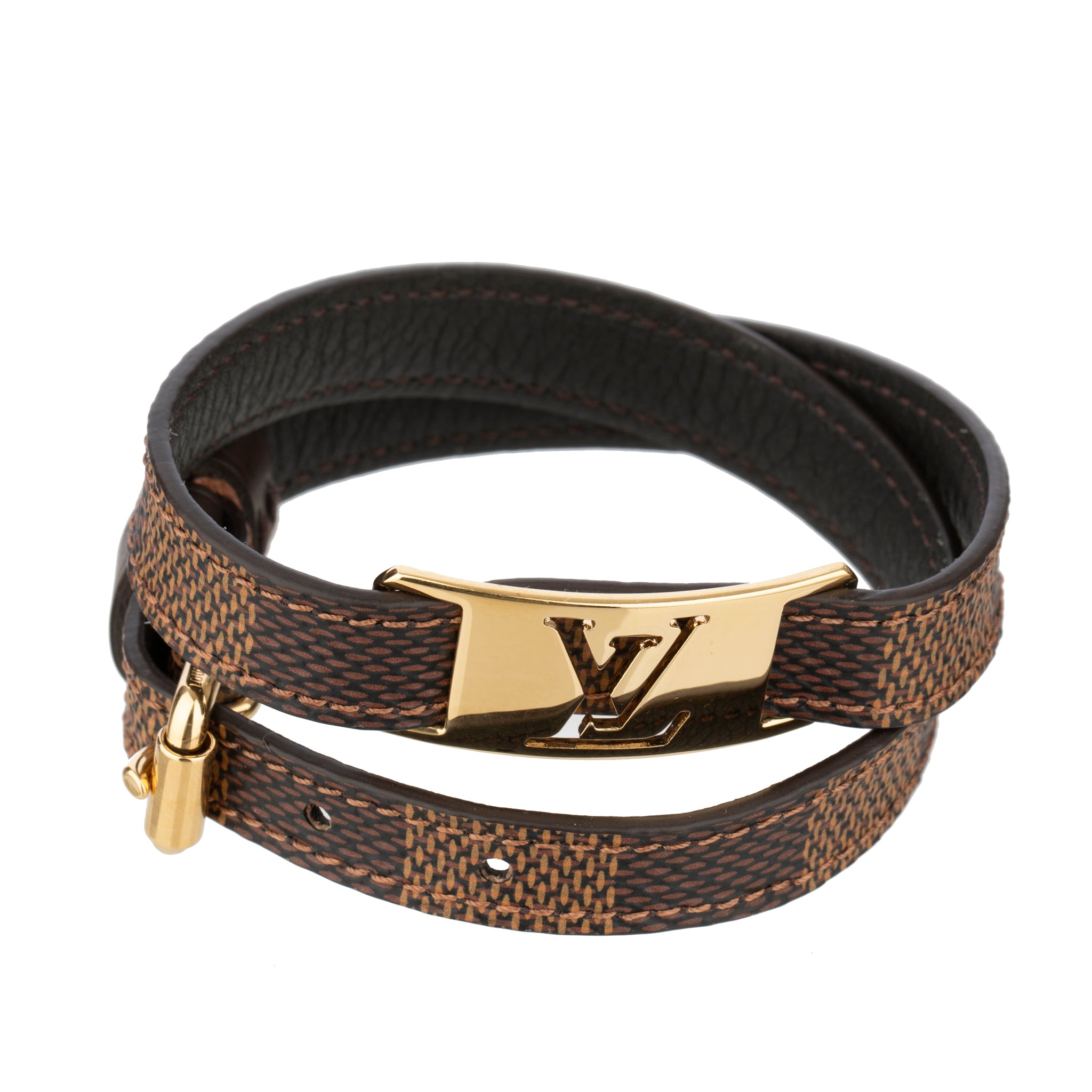 Louis Vuitton Sign It Bracelet Damier Ebene Canvas Gold Tone Hardware