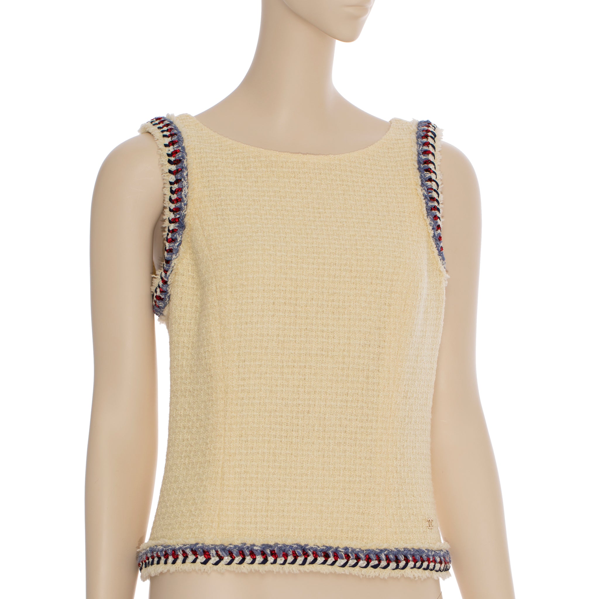 Chanel Ivory Tweed Vest With Braided Trim 40 FR