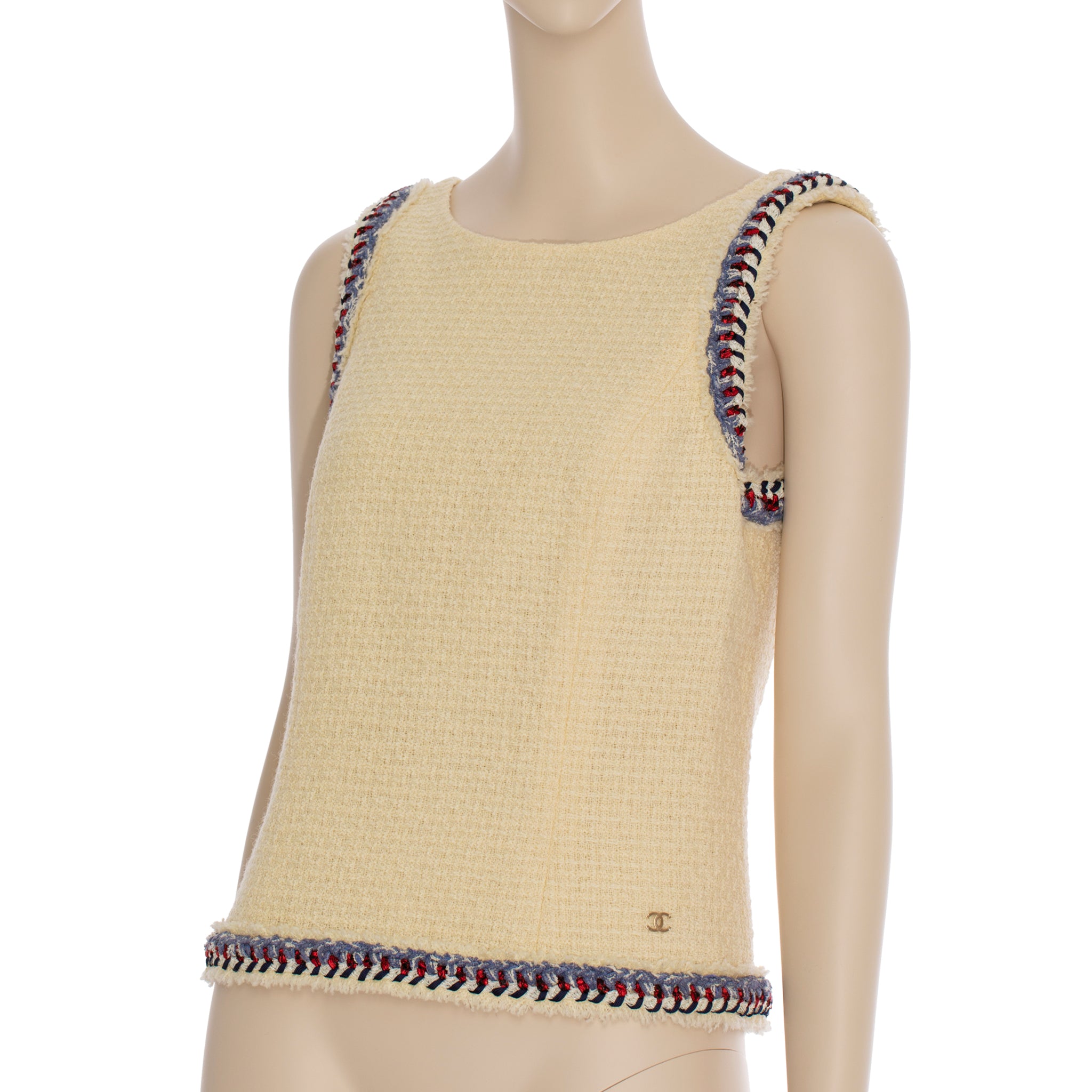 Chanel Ivory Tweed Vest With Braided Trim 40 FR