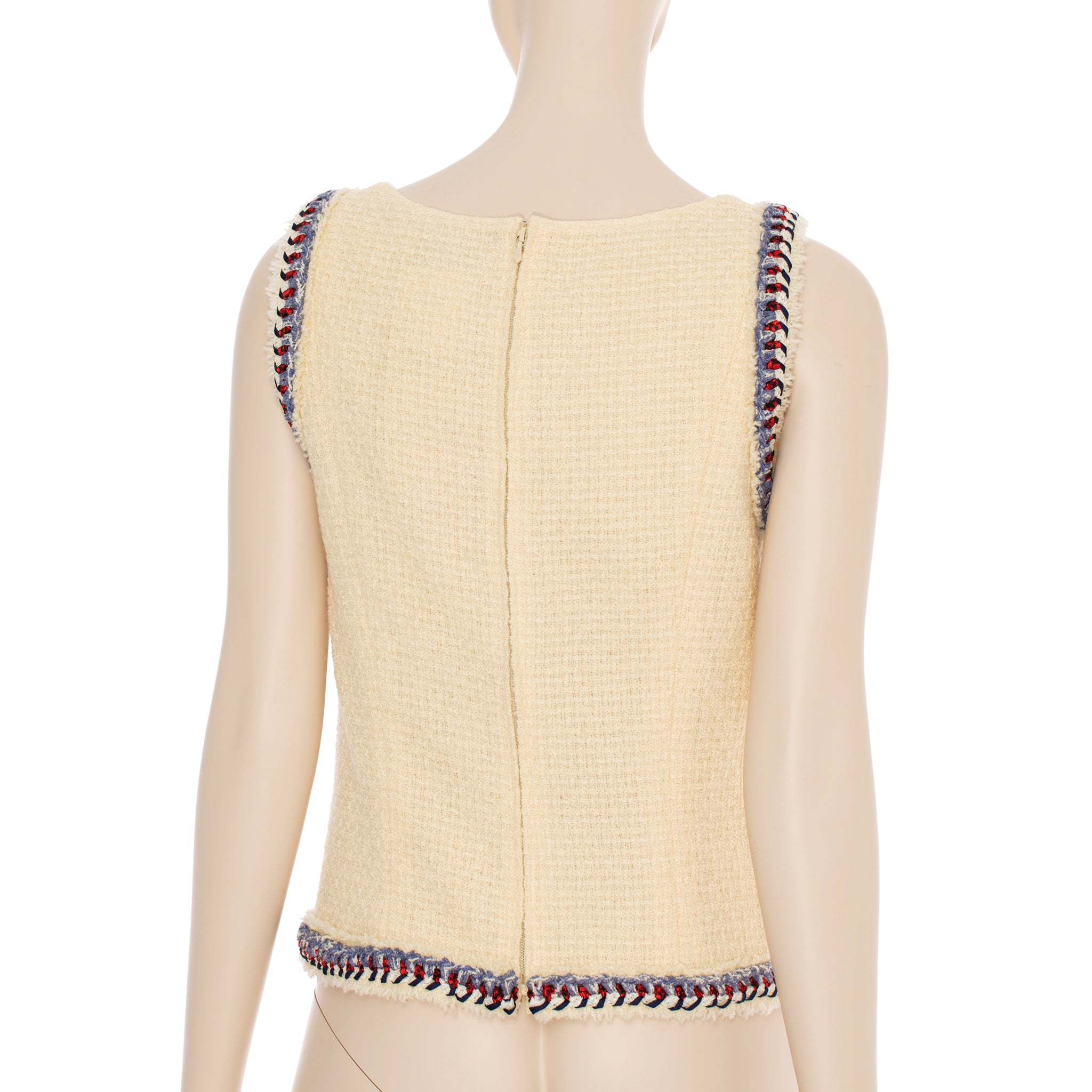 Chanel Ivory Tweed Vest With Braided Trim 40 FR