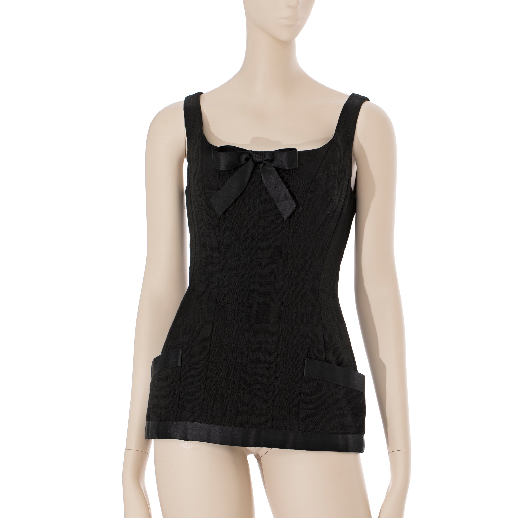 Chanel Vintage Spring/Summer 1993 Black Silk Bow Corset 93P 40 FR