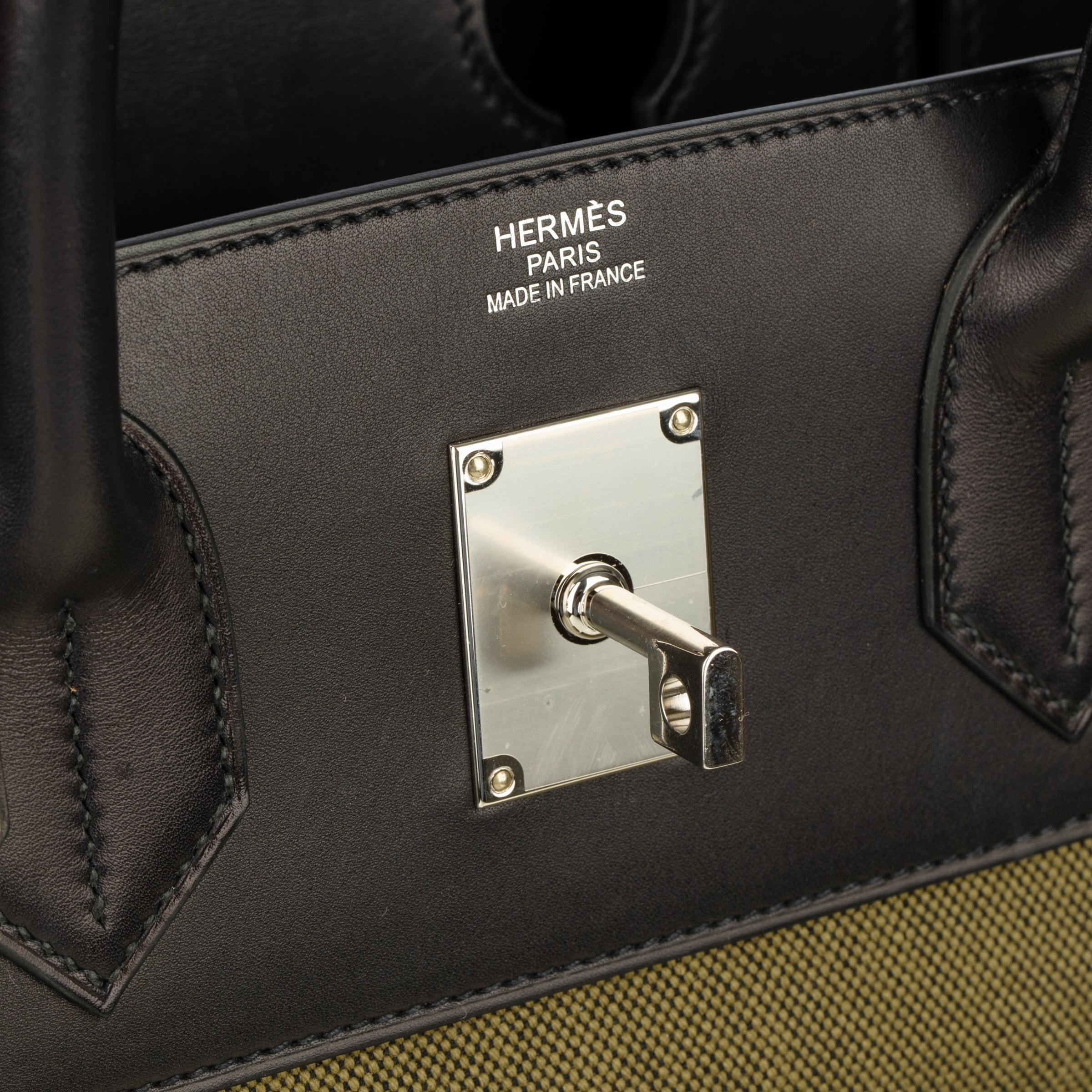 Hermès Haut A Courroies HAC 40cm Cargo Toile Black & Vert Militaire Evercalf Leather Palladium Hardware