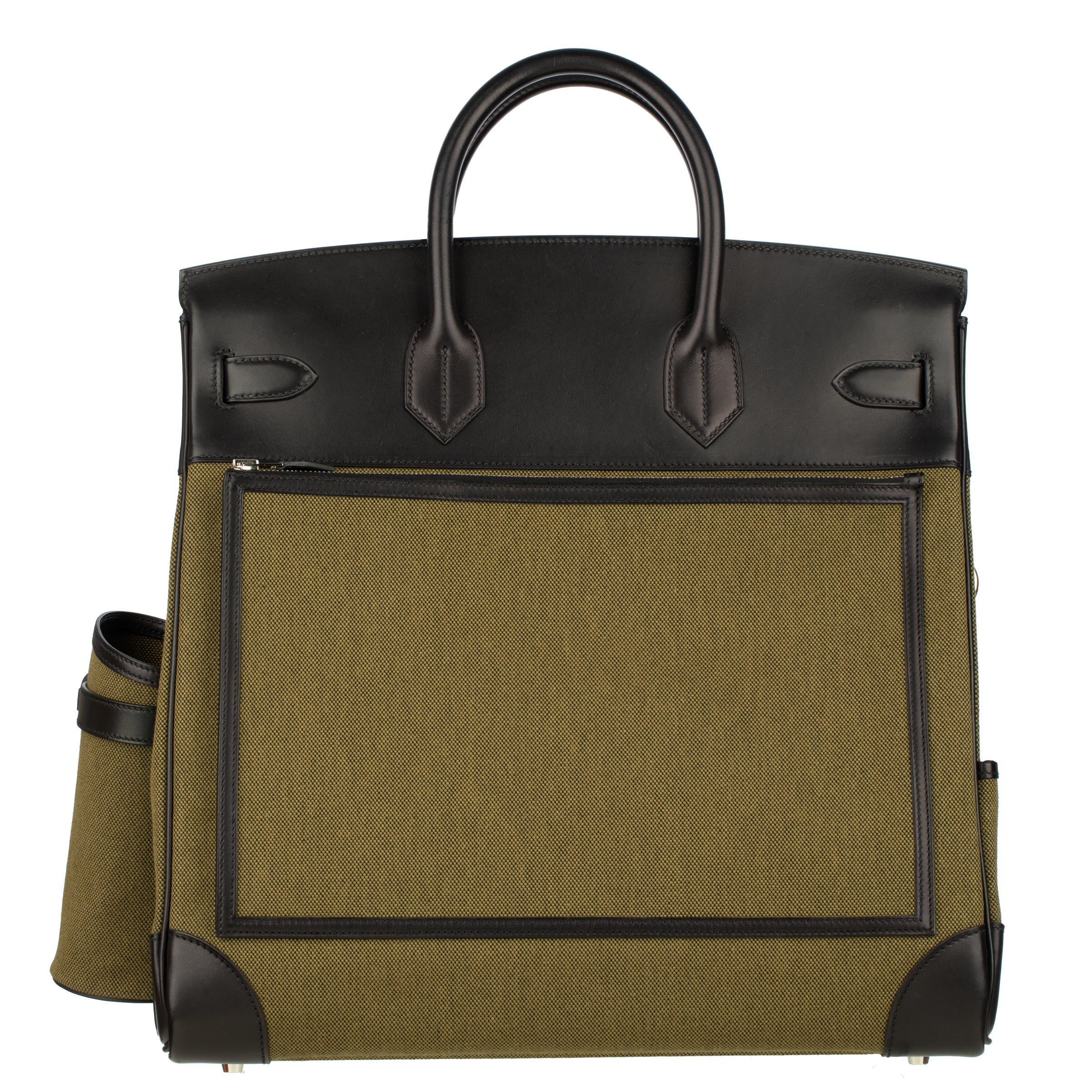 Hermès Haut A Courroies HAC 40cm Cargo Toile Black & Vert Militaire Evercalf Leather Palladium Hardware