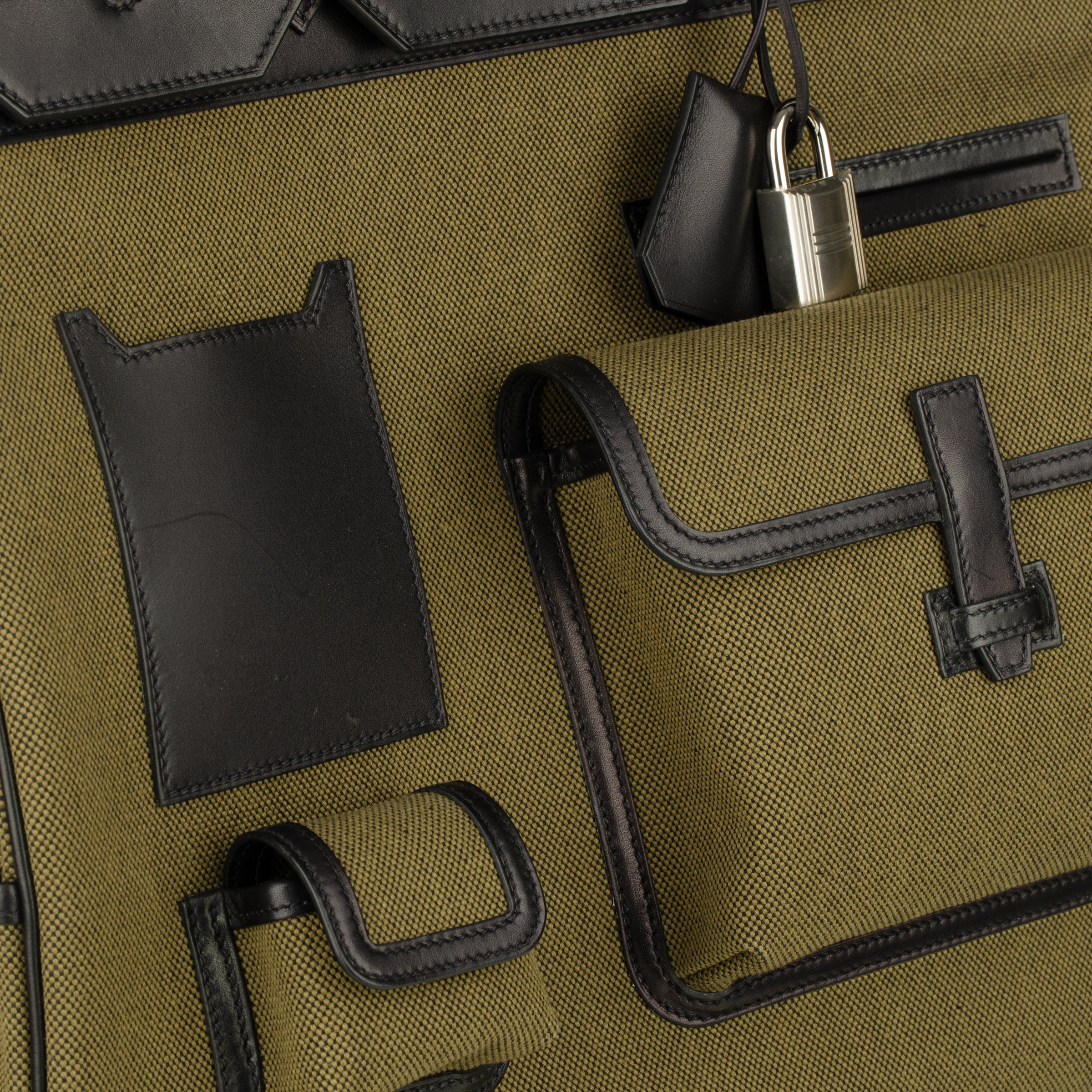 Hermès Haut A Courroies HAC 40cm Cargo Toile Black & Vert Militaire Evercalf Leather Palladium Hardware