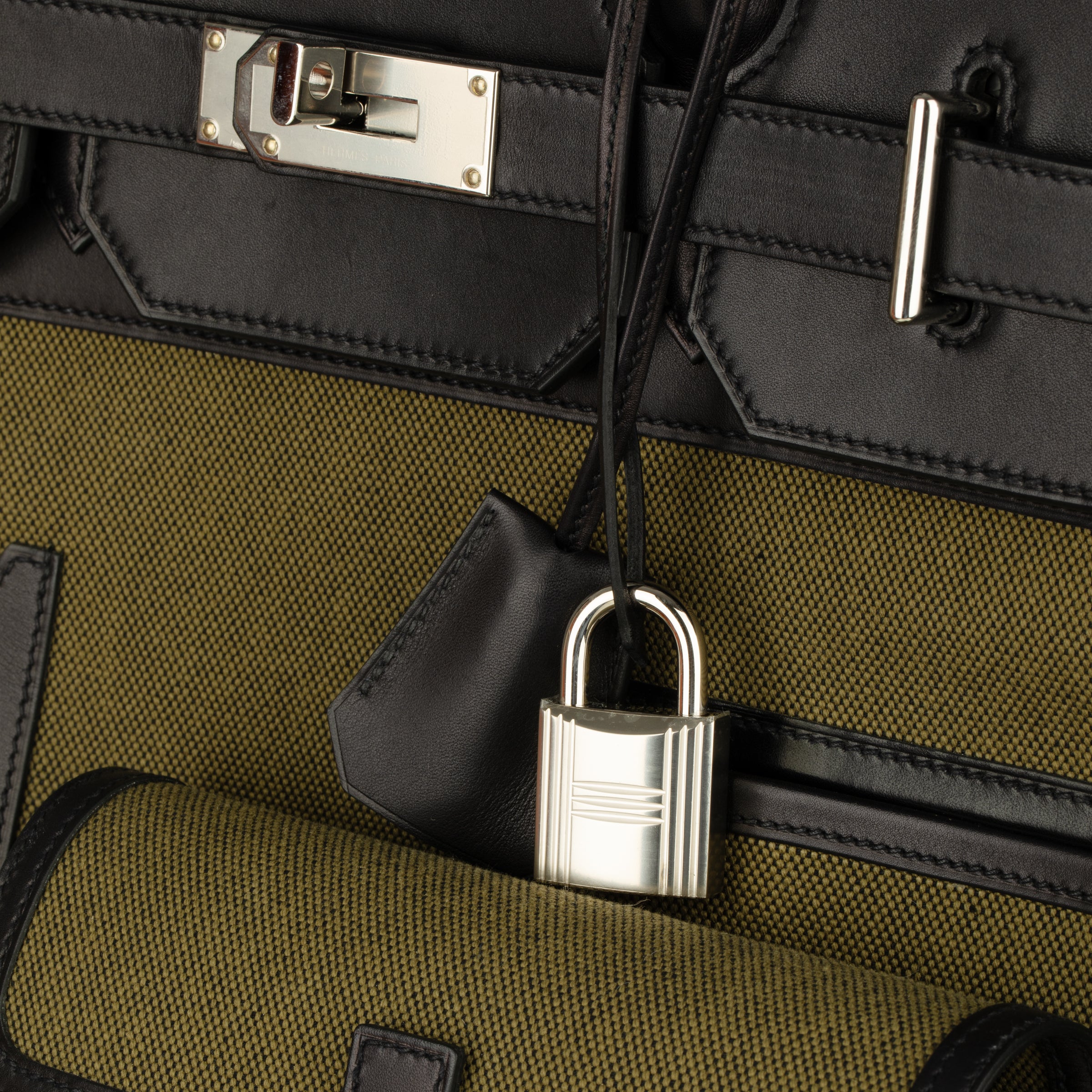 Hermès Haut A Courroies HAC 40cm Cargo Toile Black & Vert Militaire Evercalf Leather Palladium Hardware