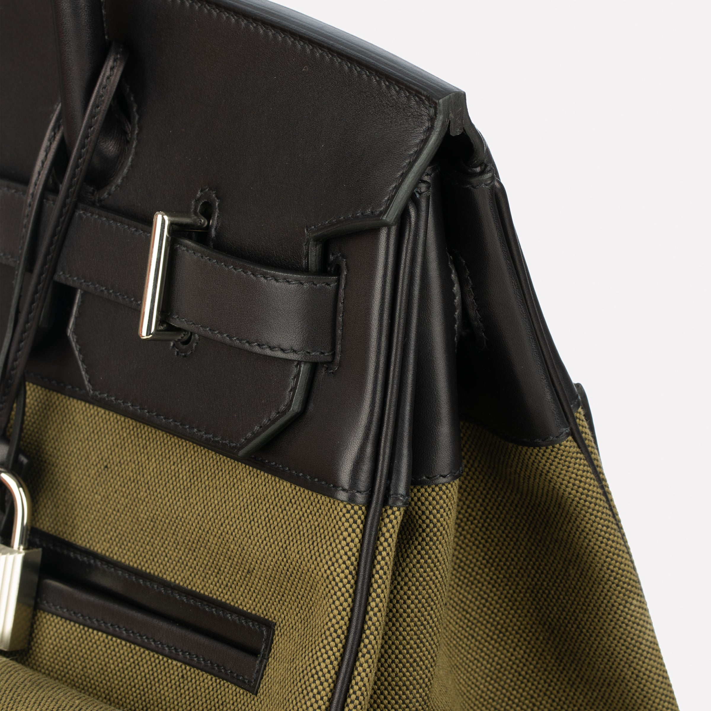 Hermès Haut A Courroies HAC 40cm Cargo Toile Black & Vert Militaire Evercalf Leather Palladium Hardware