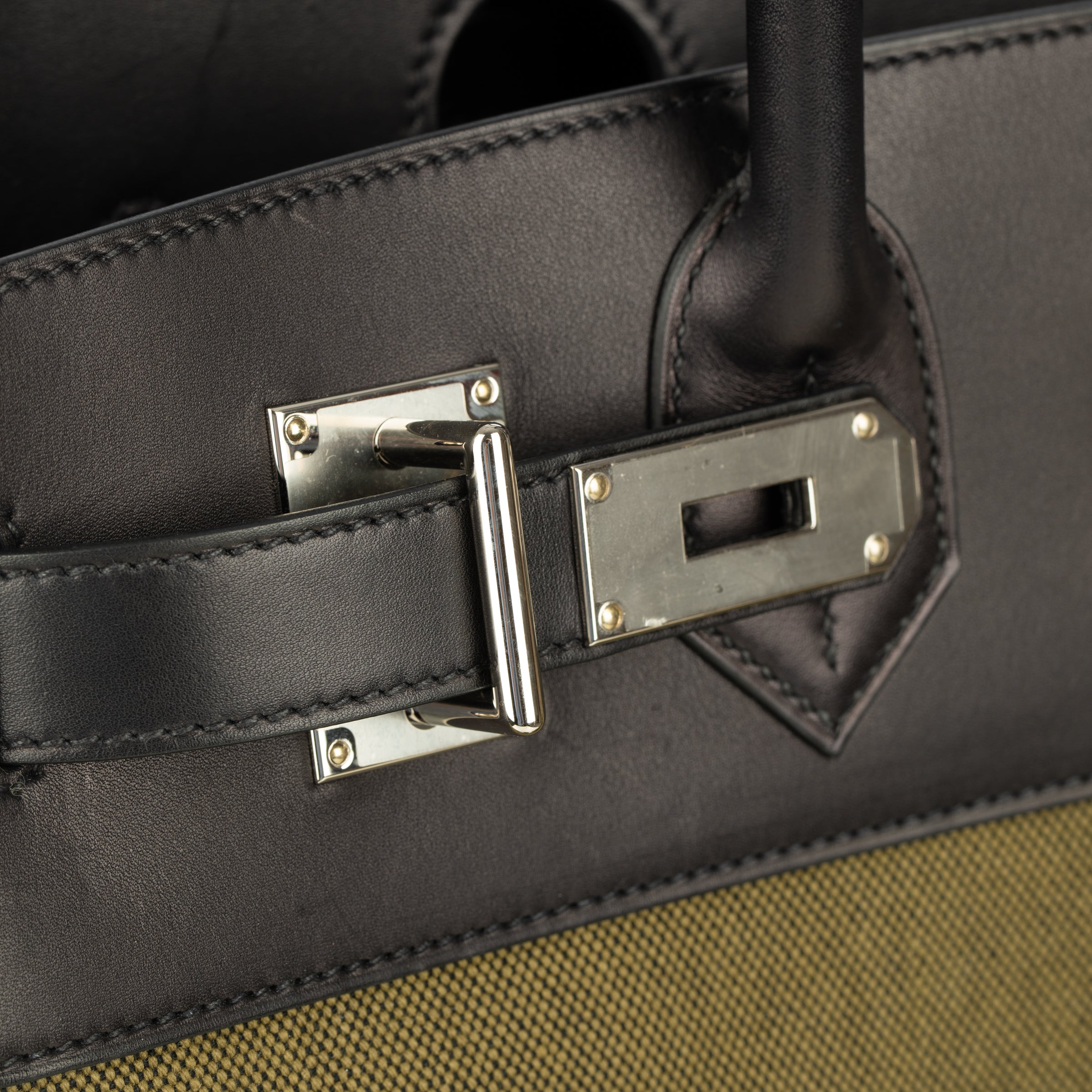 Hermès Haut A Courroies HAC 40cm Cargo Toile Black & Vert Militaire Evercalf Leather Palladium Hardware