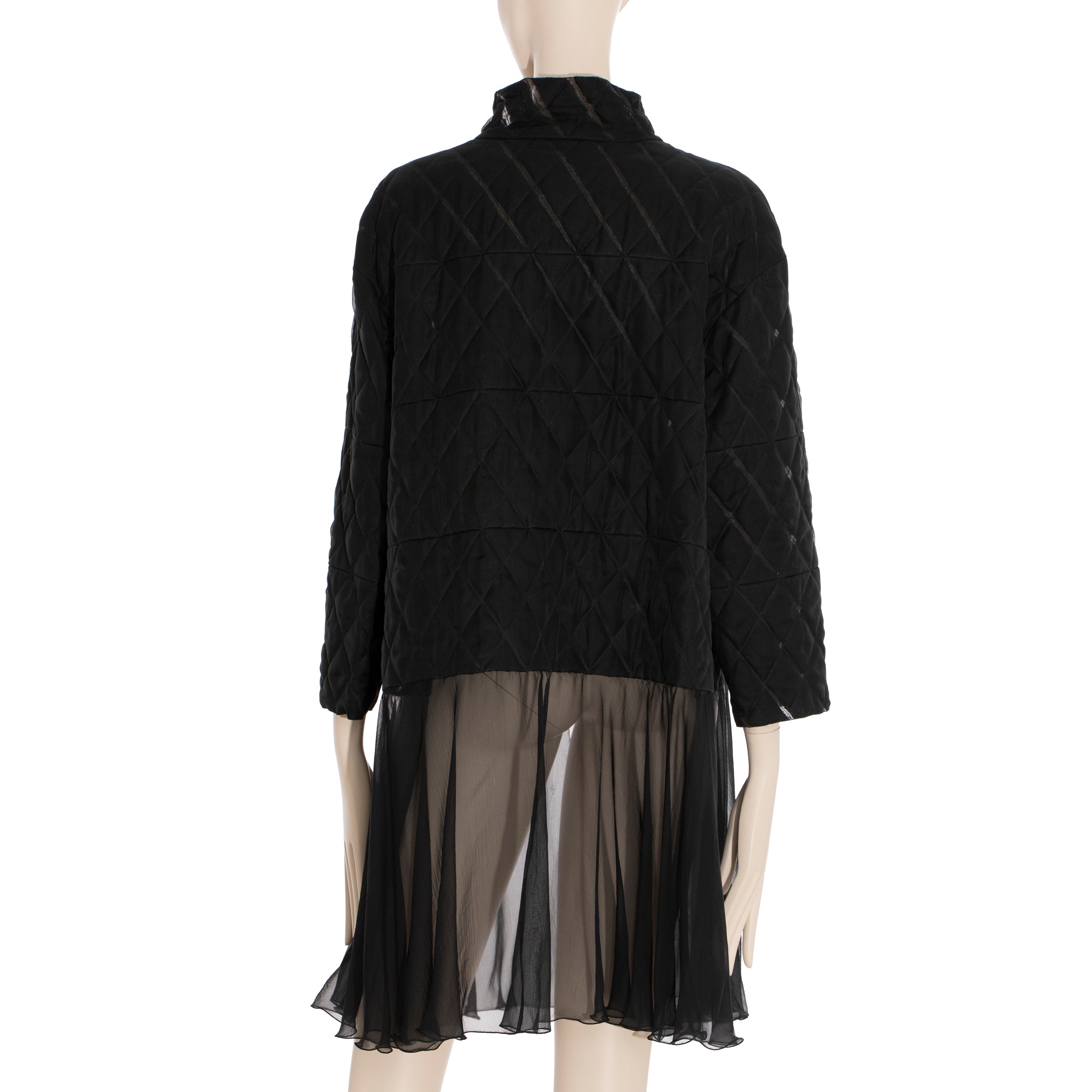 Chanel Quilted Black Jacket With Sheer Organza Skirting 42 FR