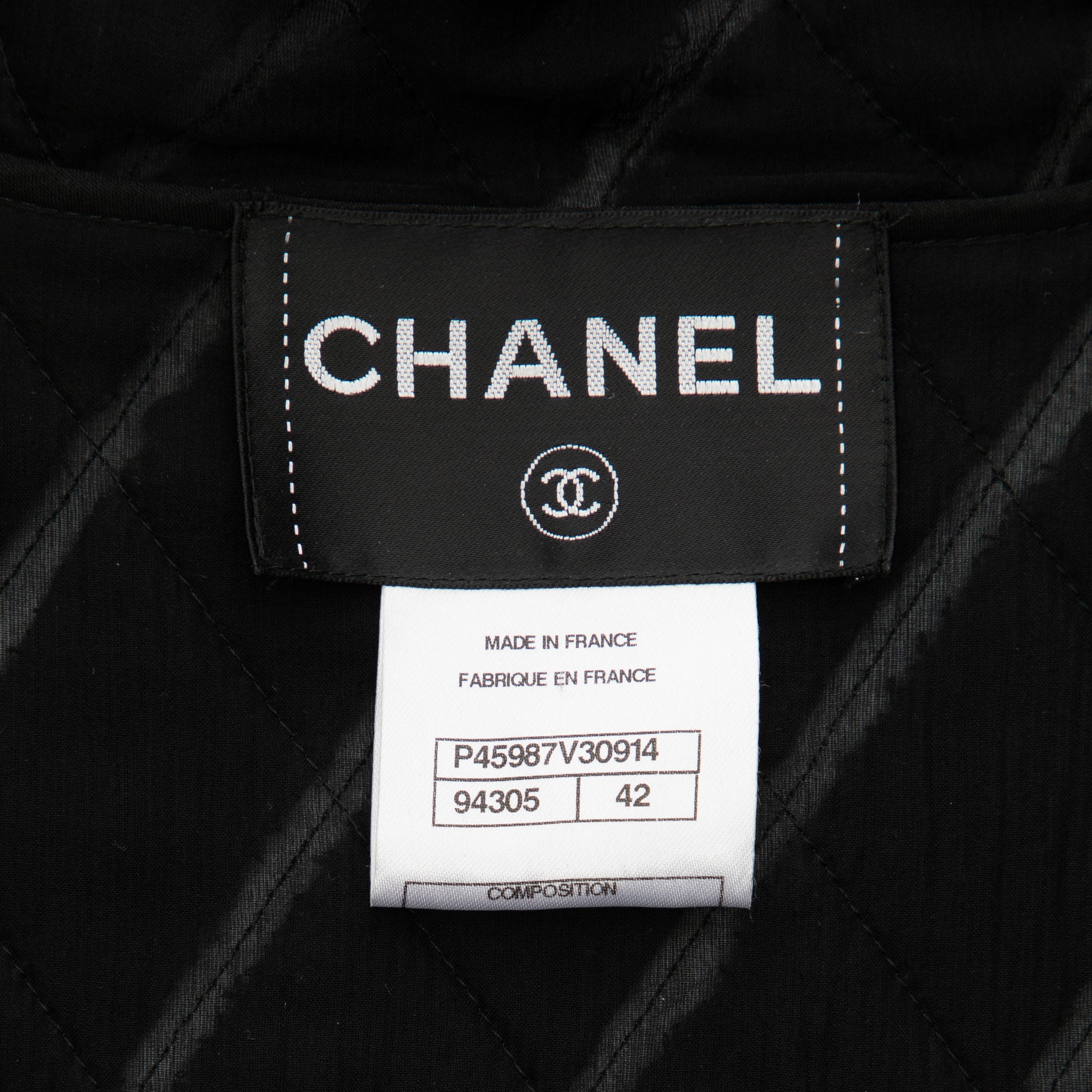 Chanel Quilted Black Jacket With Sheer Organza Skirting 42 FR