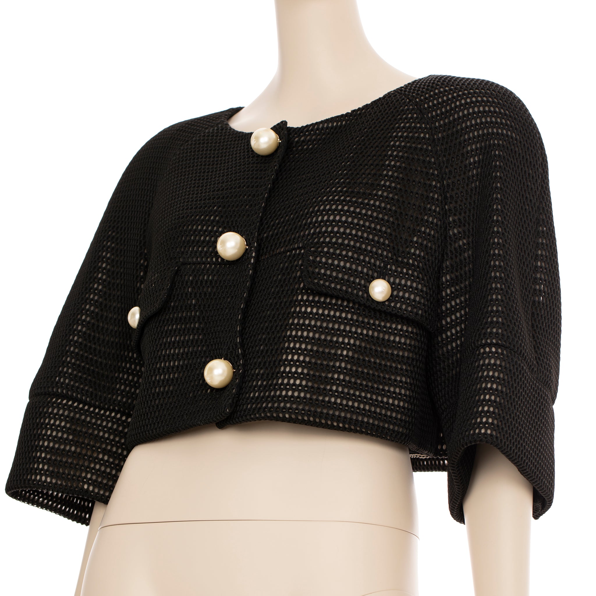 Chanel Crop Mesh Black Jacket With Faux Pearl Details 42 FR