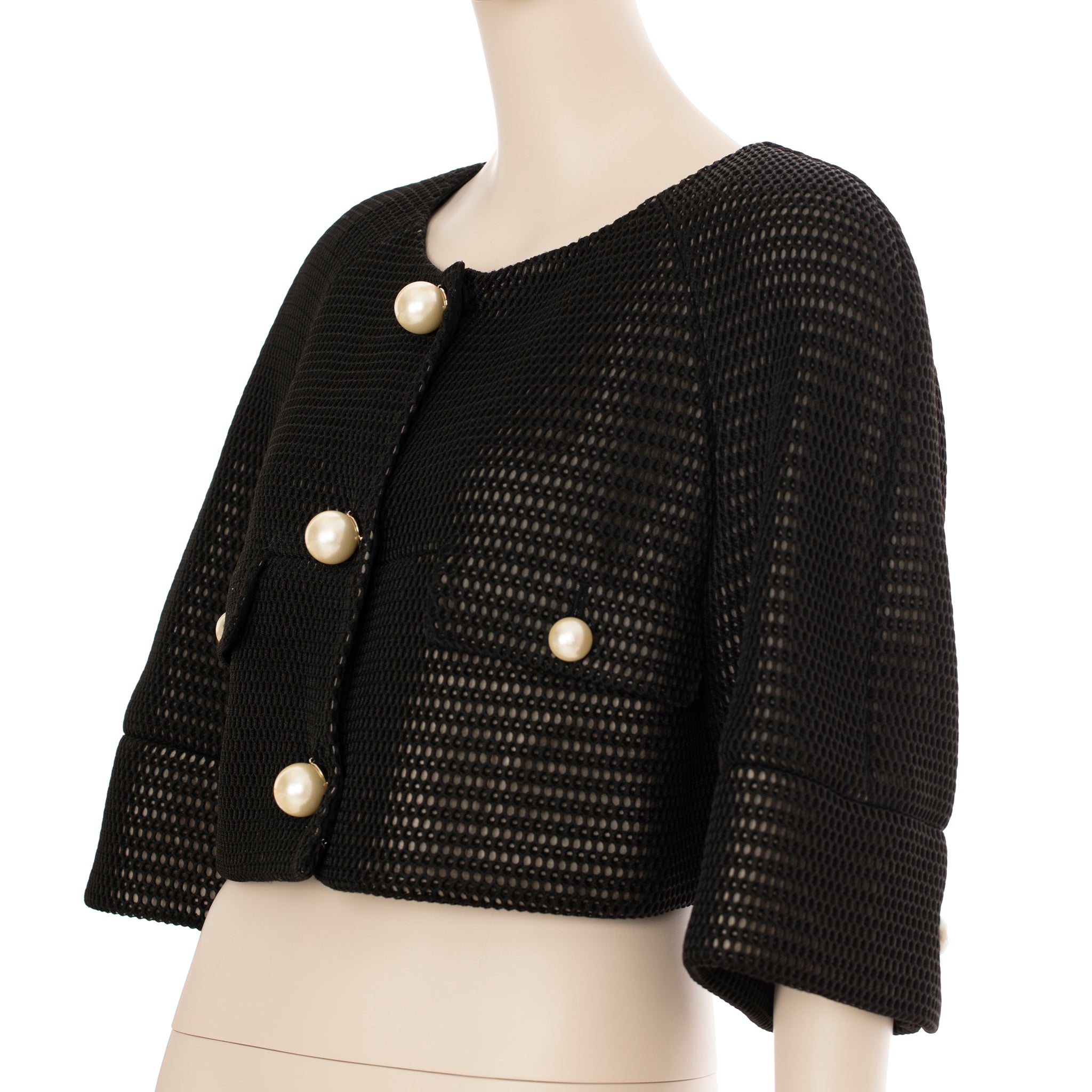 Chanel Crop Mesh Black Jacket With Faux Pearl Details 42 FR