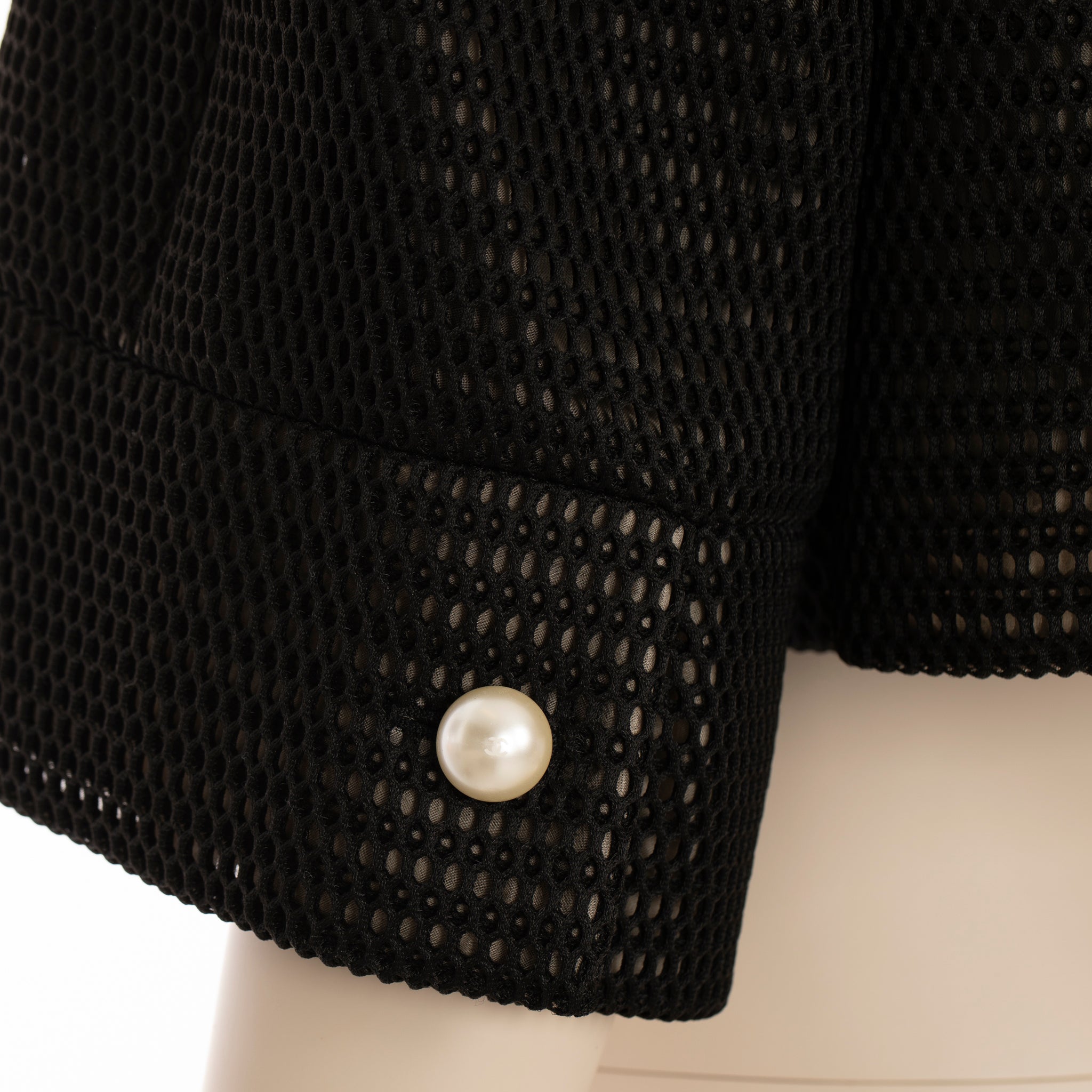 Chanel Crop Mesh Black Jacket With Faux Pearl Details 42 FR