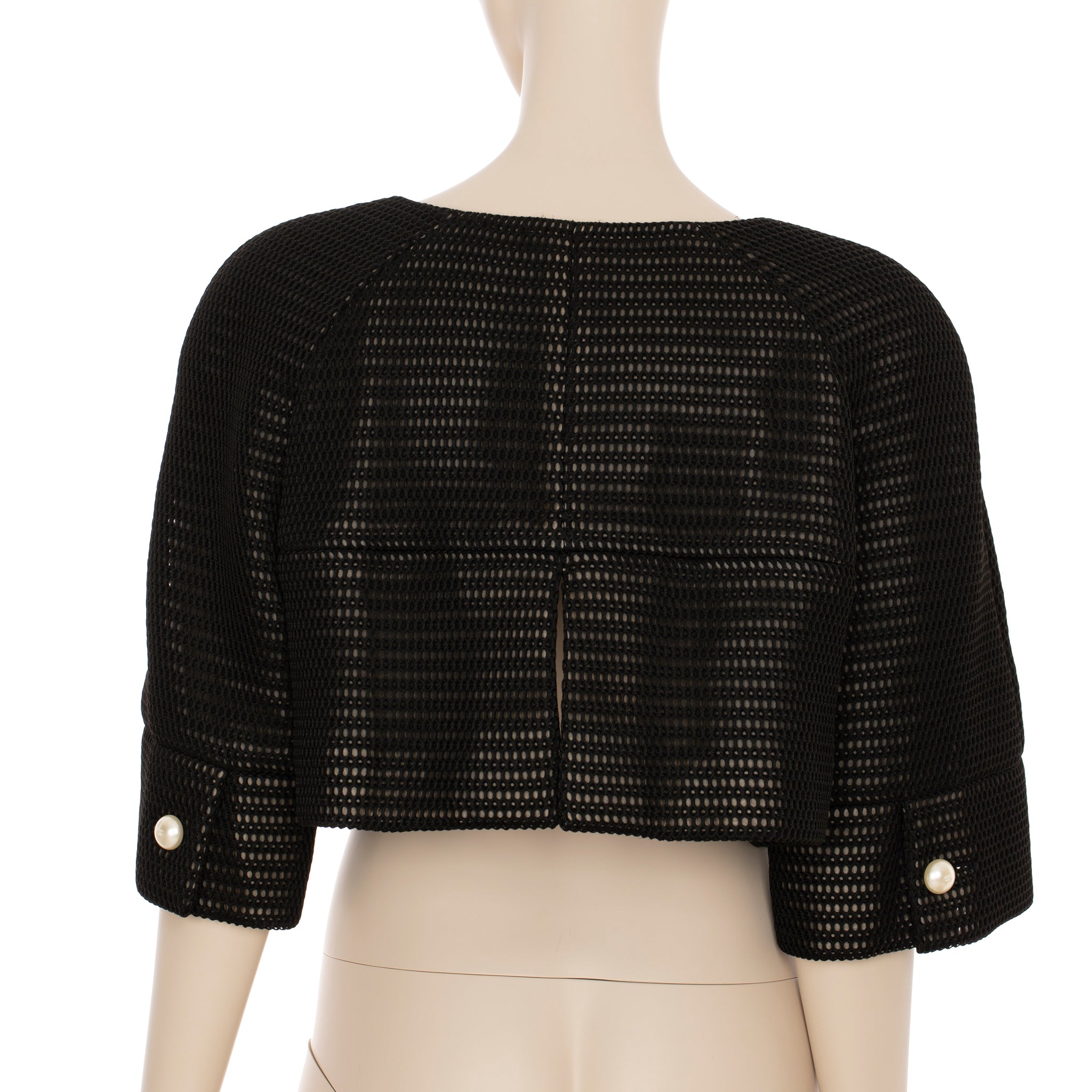 Chanel Crop Mesh Black Jacket With Faux Pearl Details 42 FR