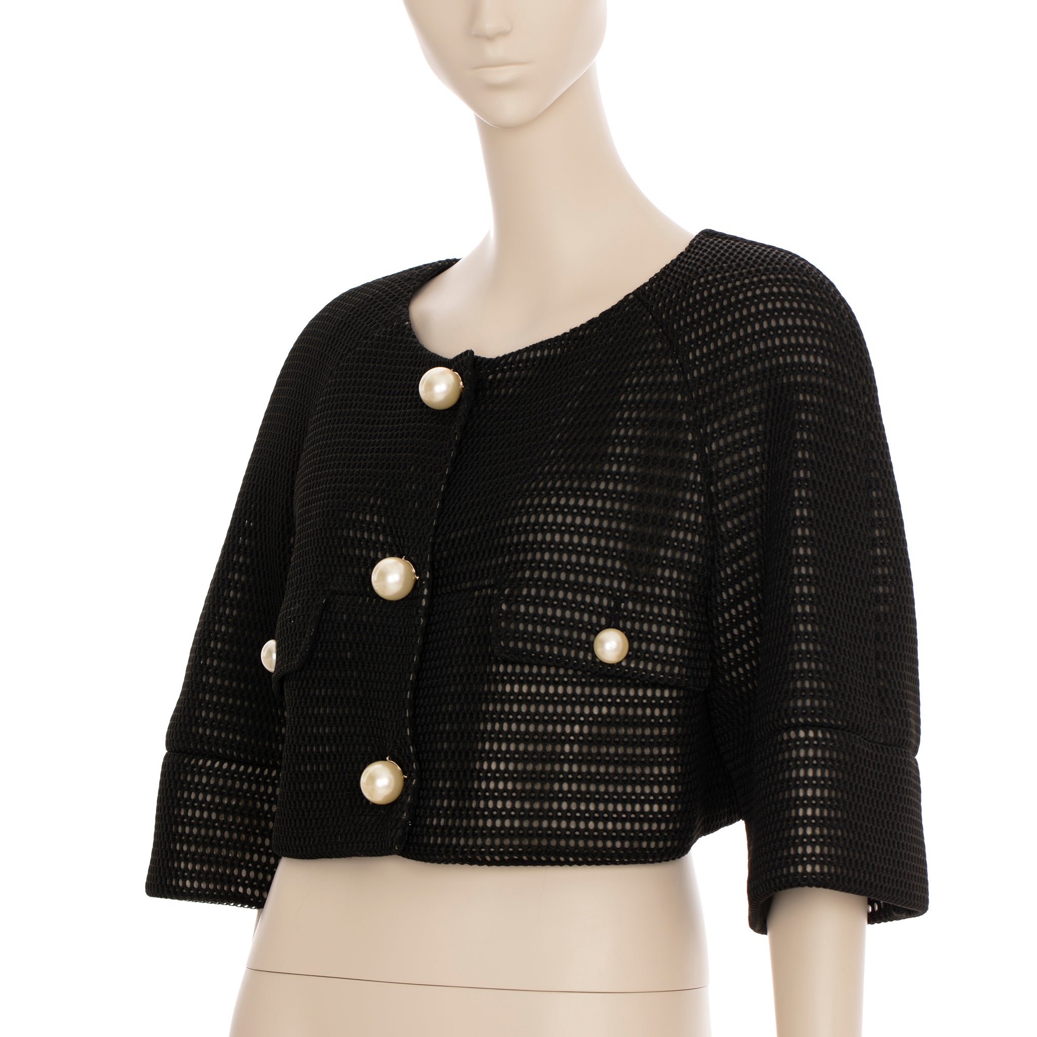 Chanel Crop Mesh Black Jacket With Faux Pearl Details 42 FR