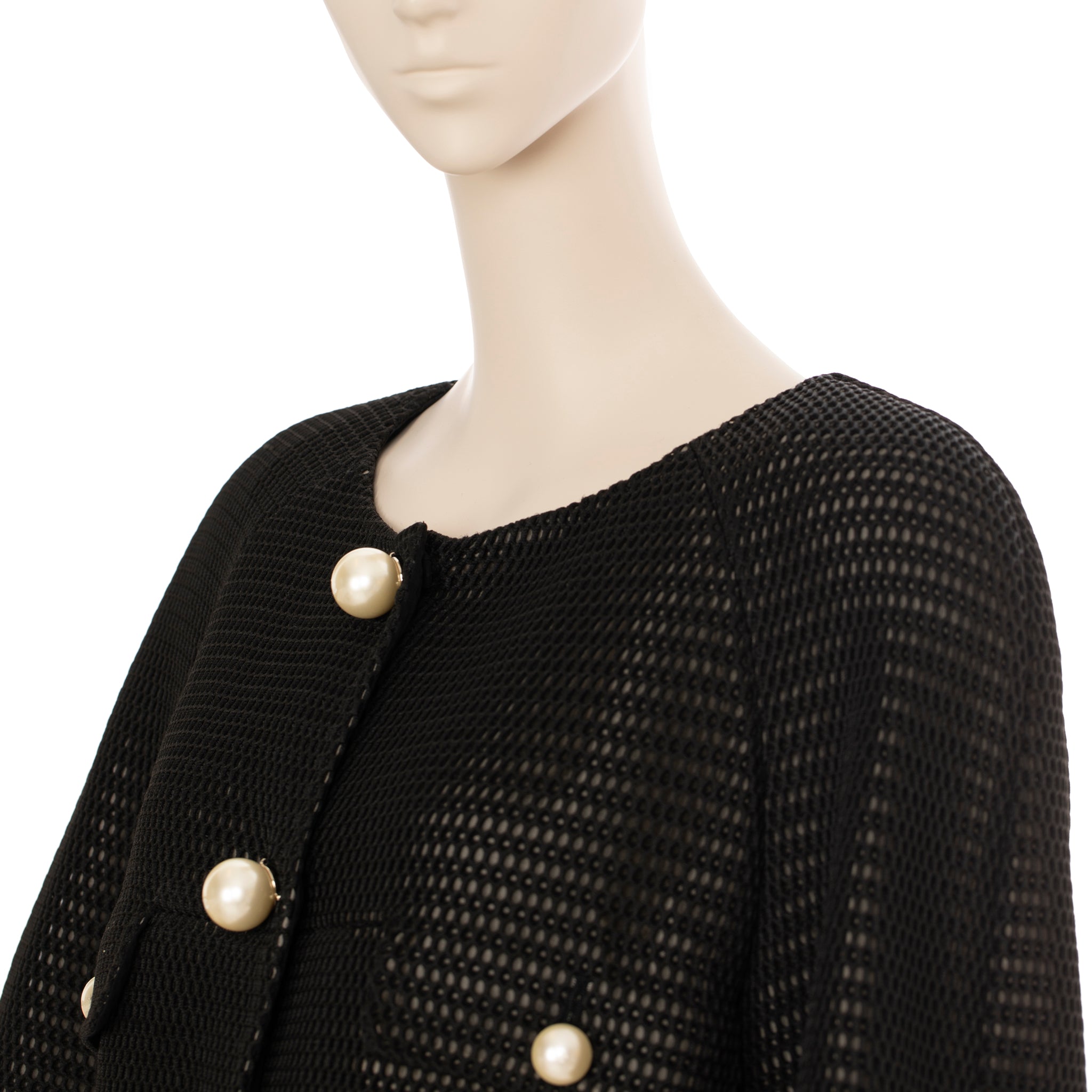 Chanel Crop Mesh Black Jacket With Faux Pearl Details 42 FR