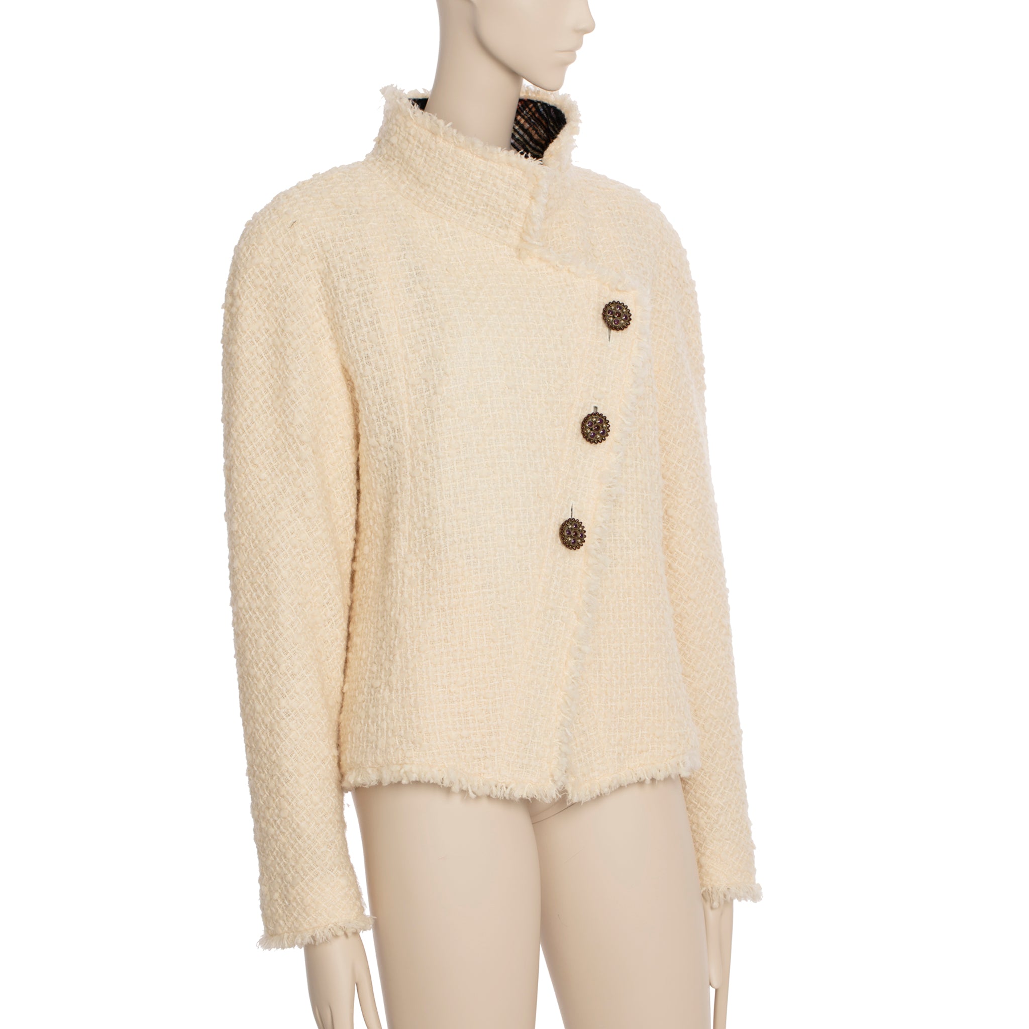 Chanel Cream Tweed Jacket With Plaid Lining 42 FR