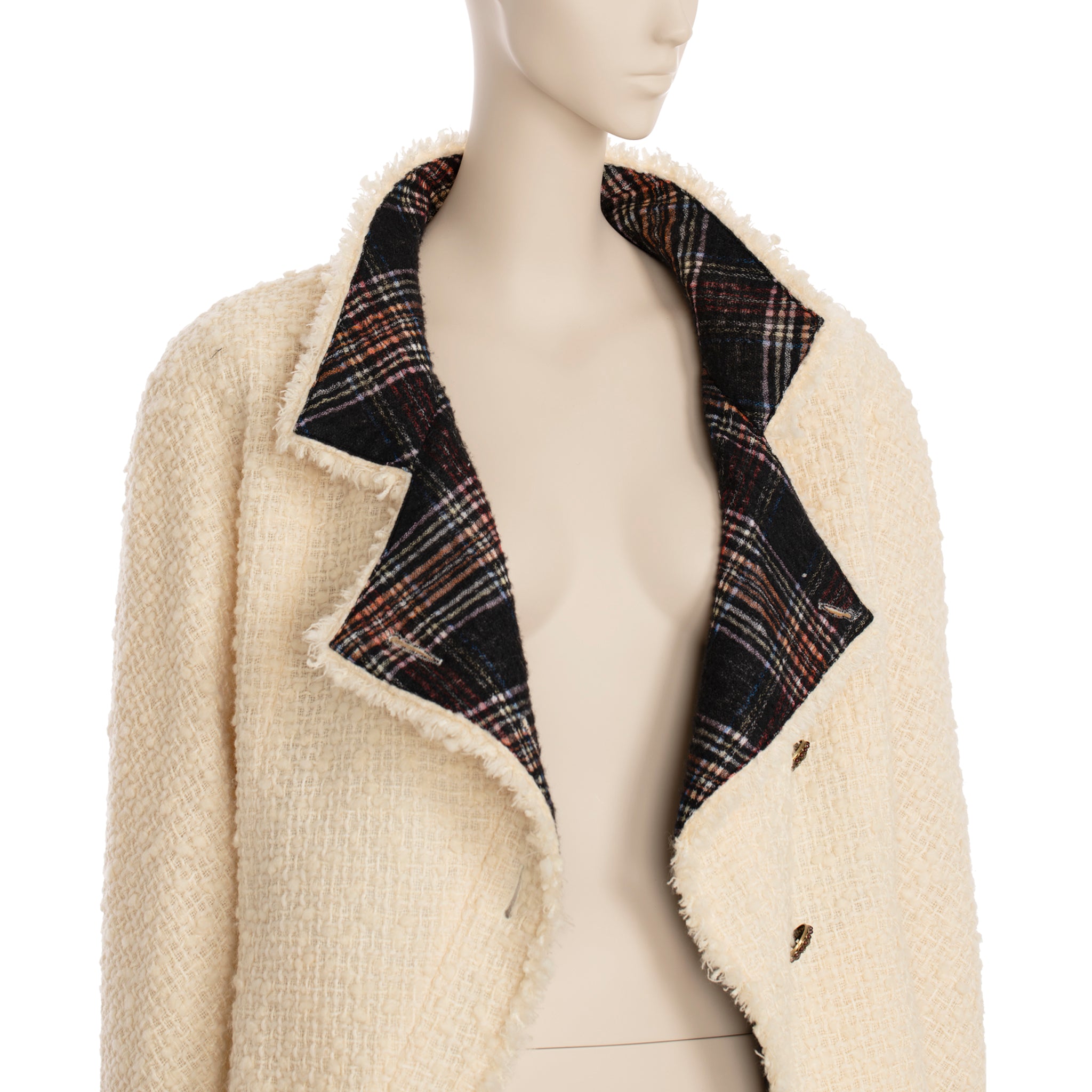 Chanel Cream Tweed Jacket With Plaid Lining 42 FR