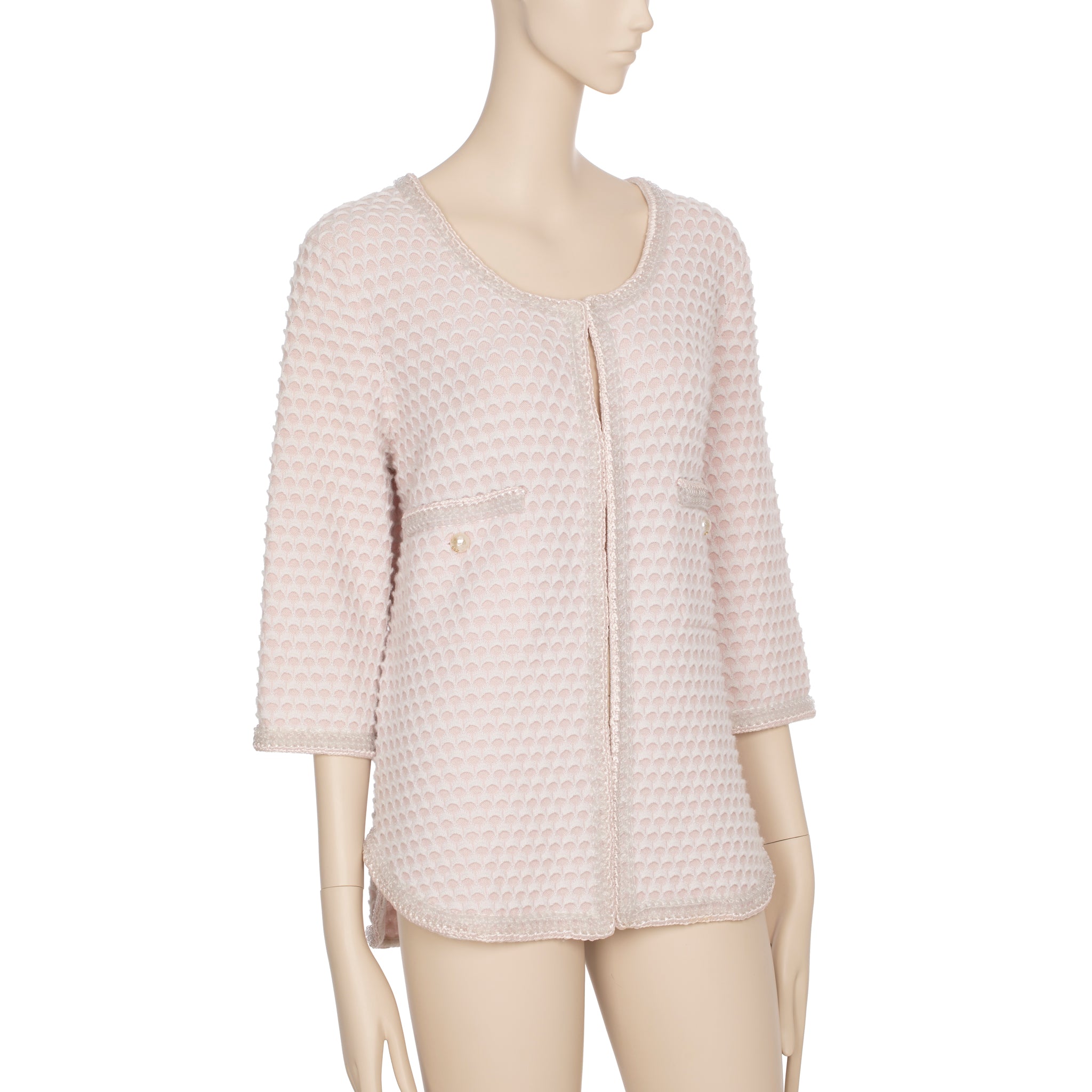 Chanel Pink Cashmere Tweed Cardigan With Waist Band 42 FR