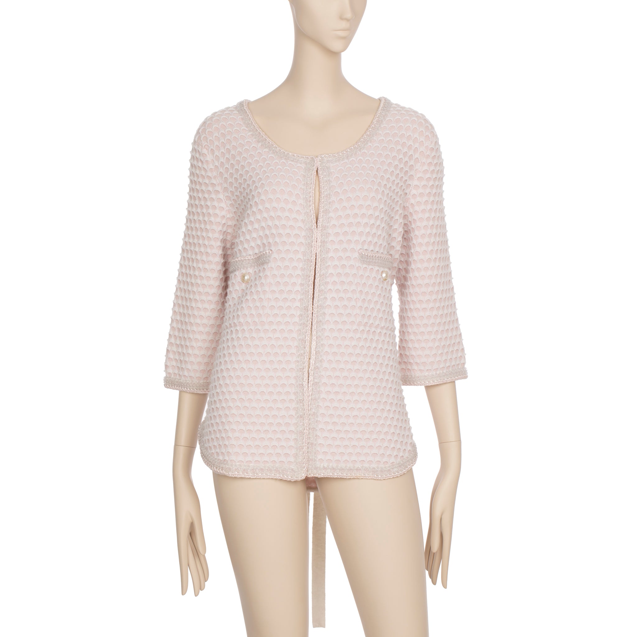Chanel Pink Cashmere Tweed Cardigan With Waist Band 42 FR