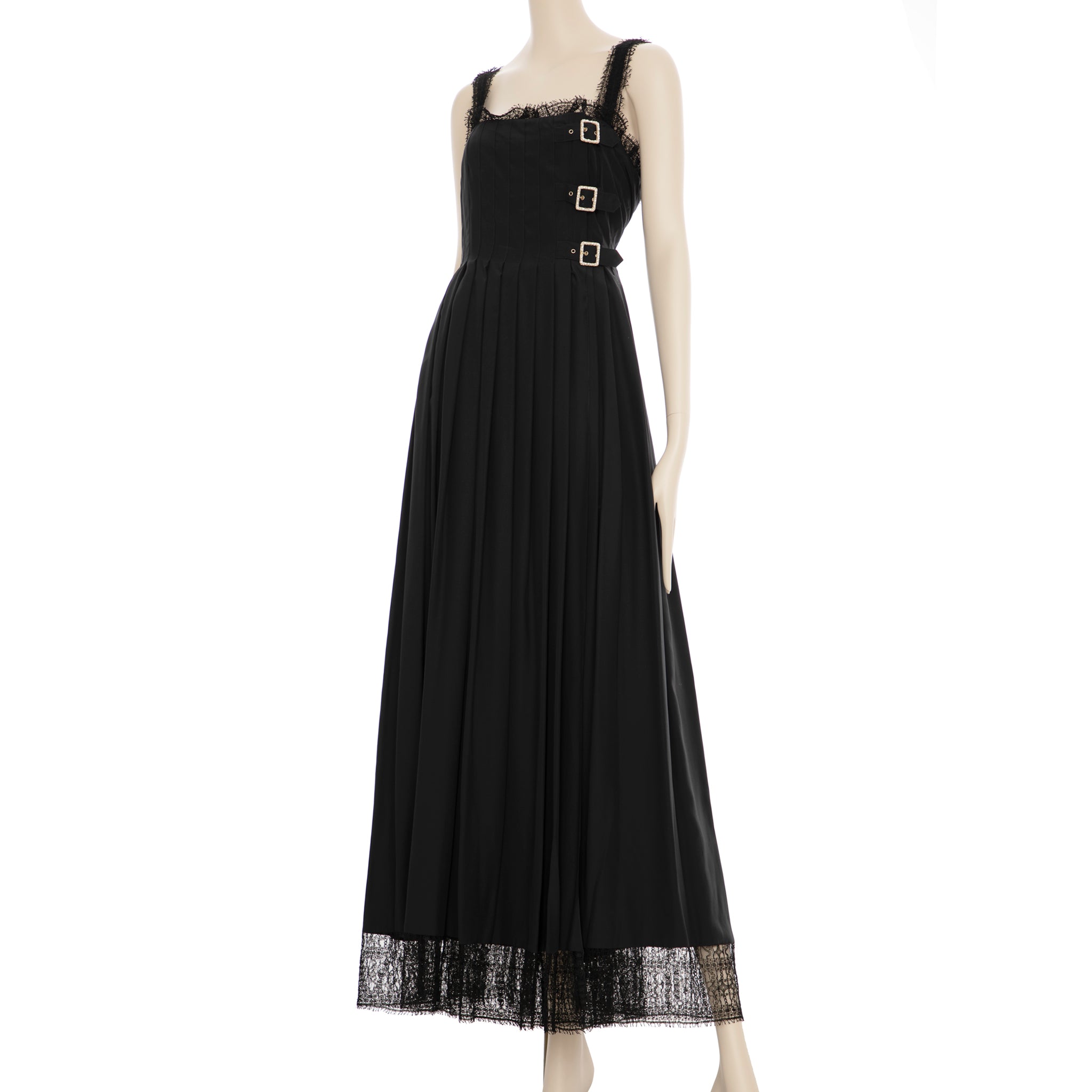 Chanel Black Dress With Lace & Faux Pearl Buckle 42 FR