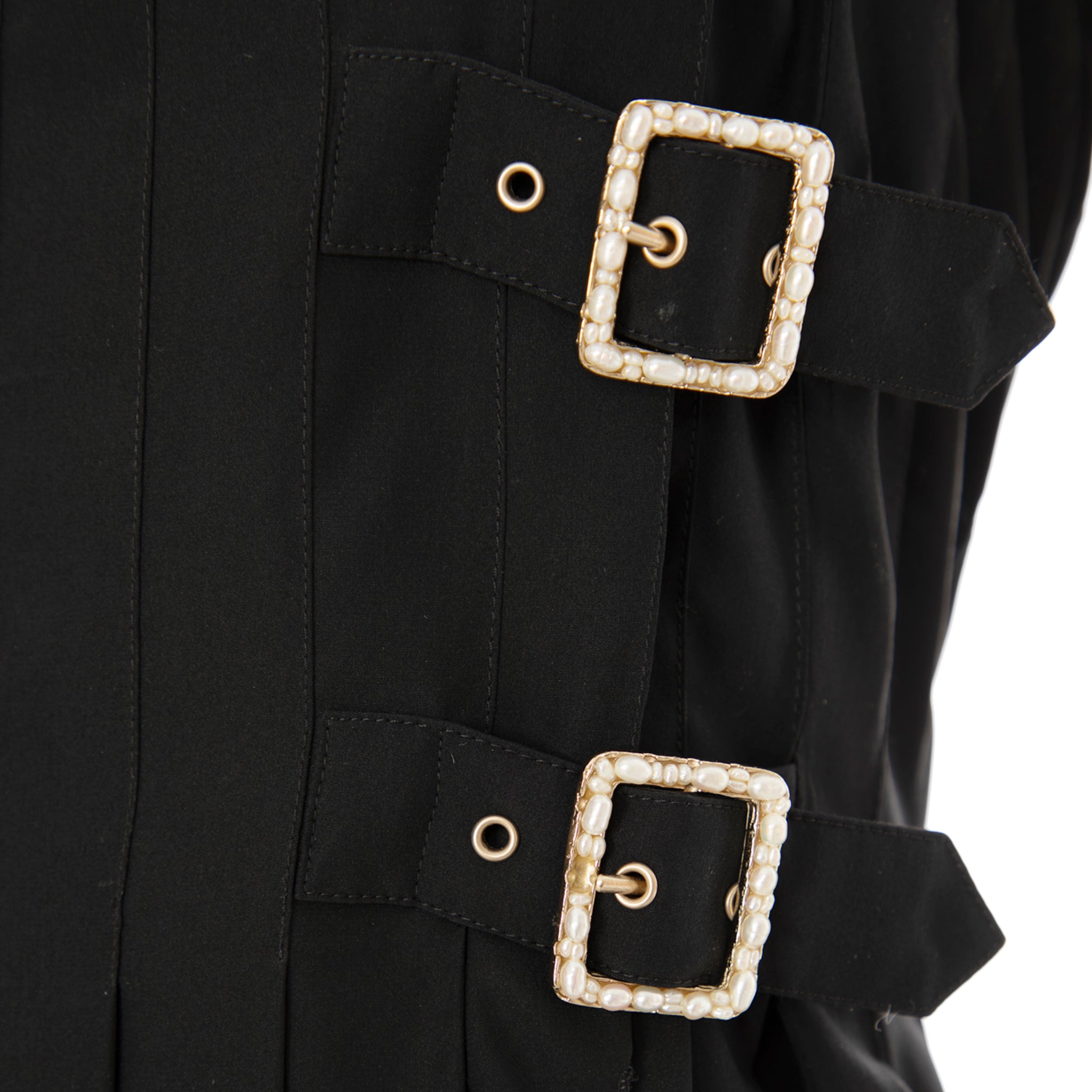 Chanel Black Dress With Lace & Faux Pearl Buckle 42 FR