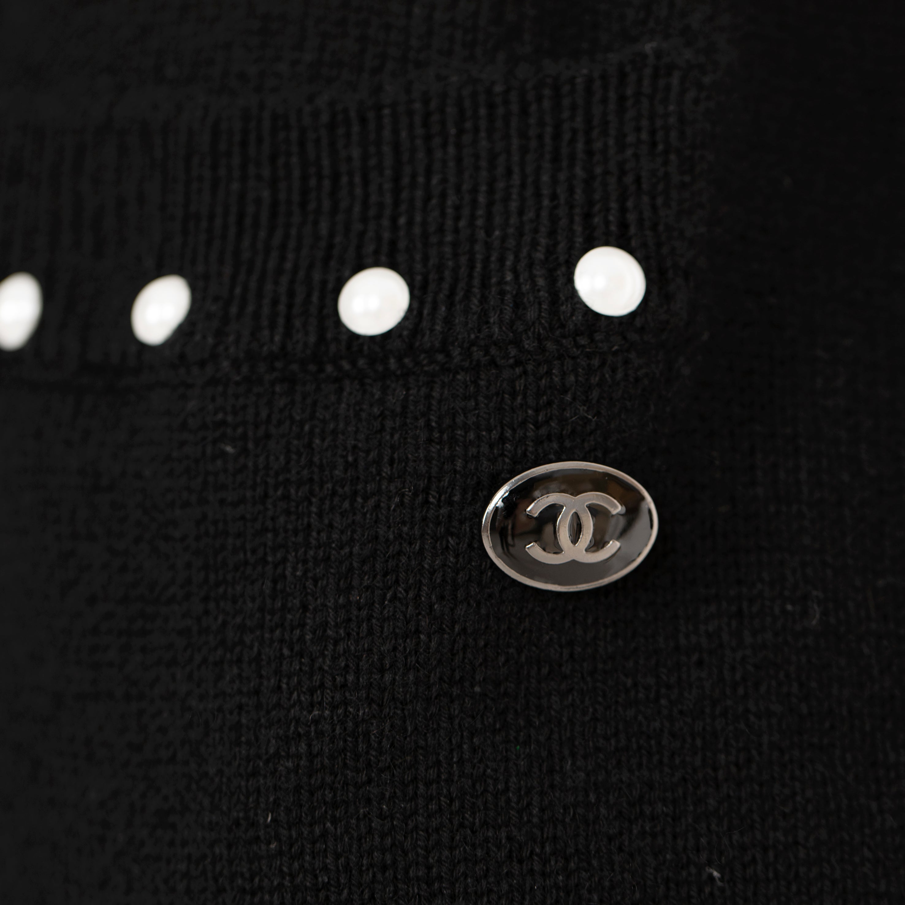 Chanel Black Knit Dress With Faux Pearl Details 40 FR