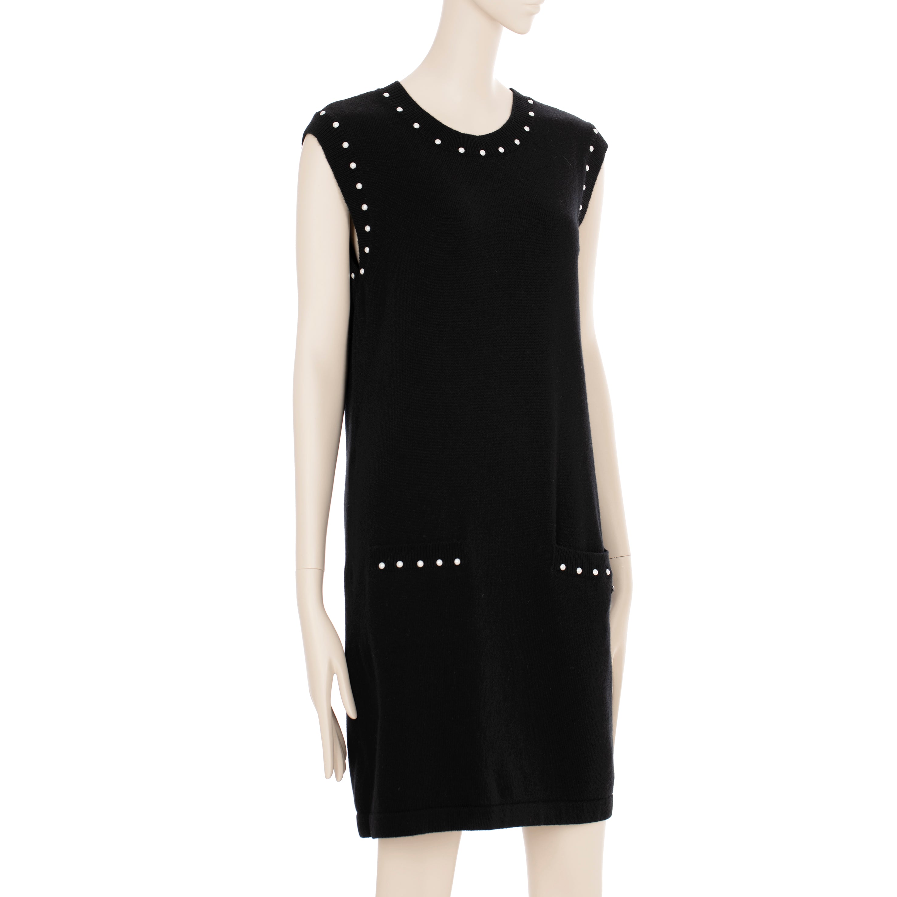 Chanel Black Knit Dress With Faux Pearl Details 40 FR