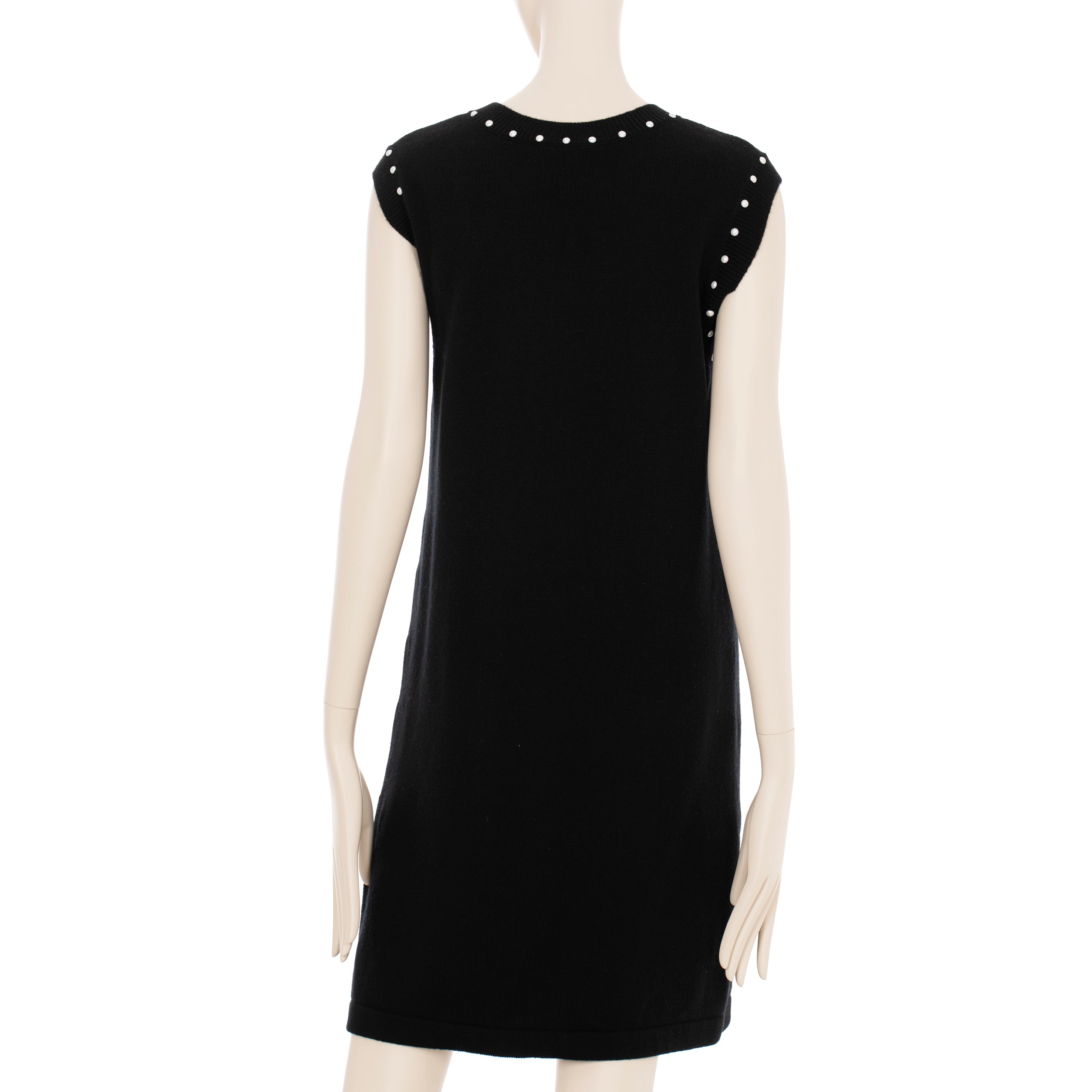 Chanel Black Knit Dress With Faux Pearl Details 40 FR
