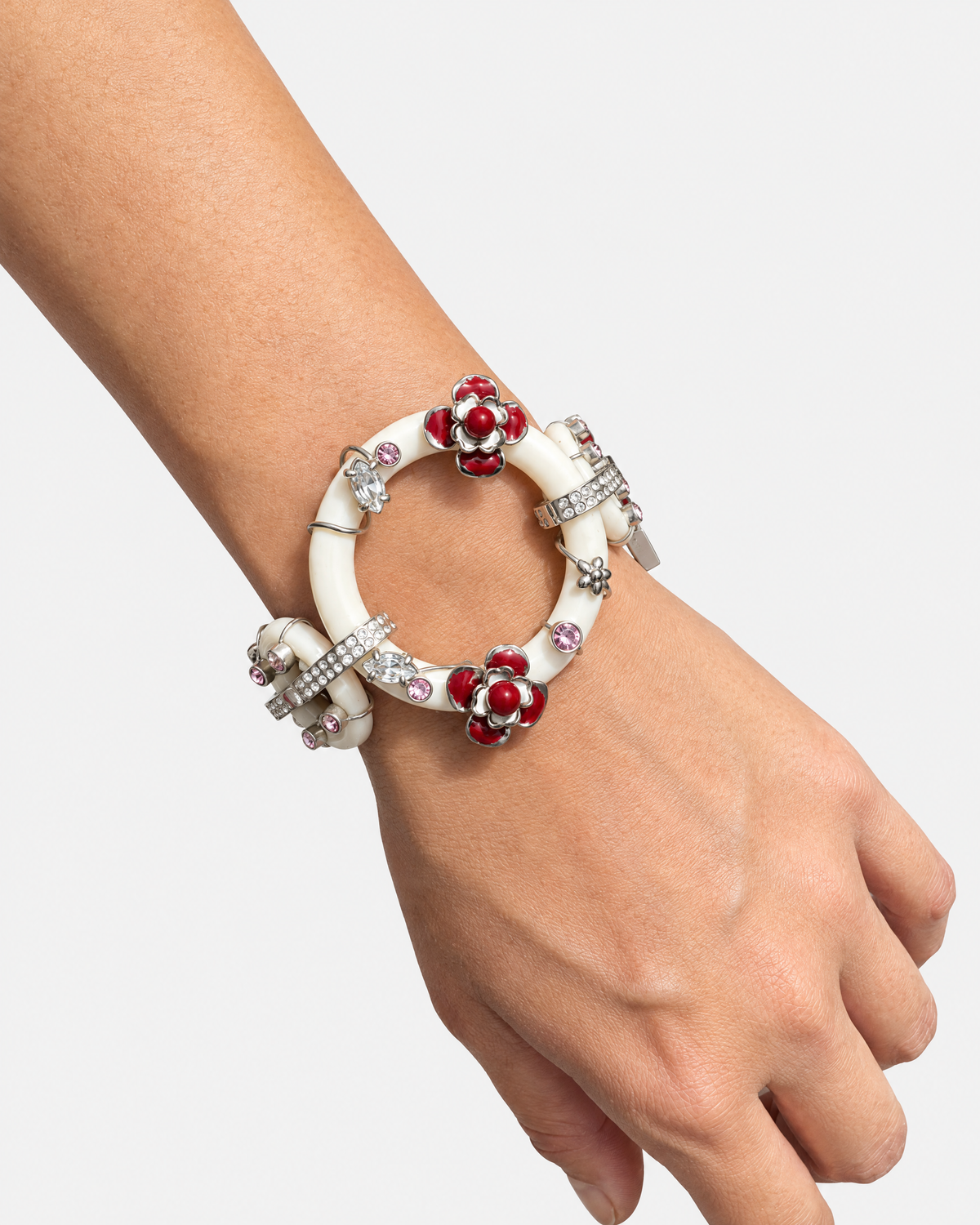 Prada White, Red and Pink Bloom Resin & Enamel Bracelet