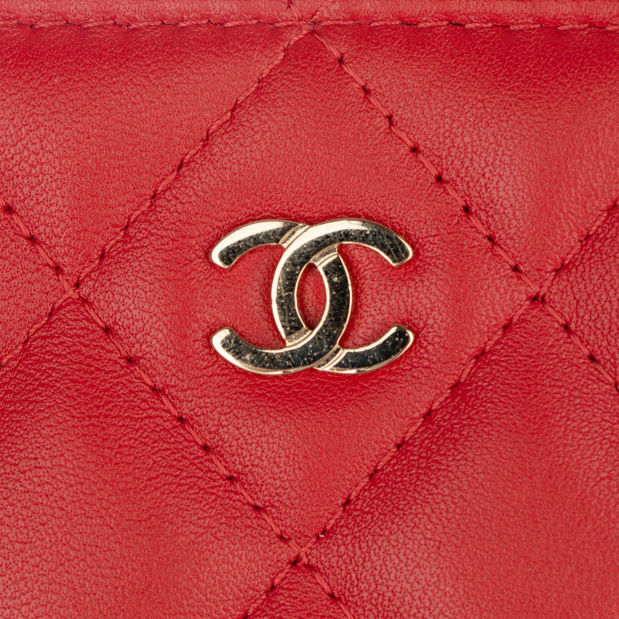 Chanel Red Quilted Lambskin Clutch