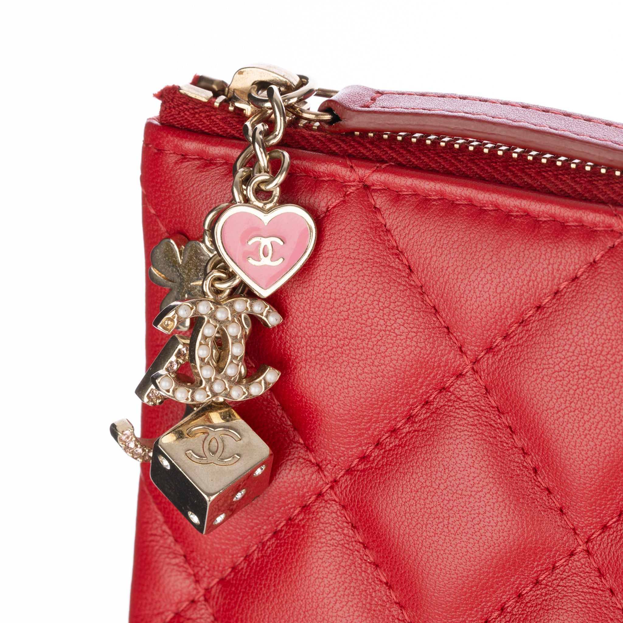 Chanel Red Quilted Lambskin Clutch