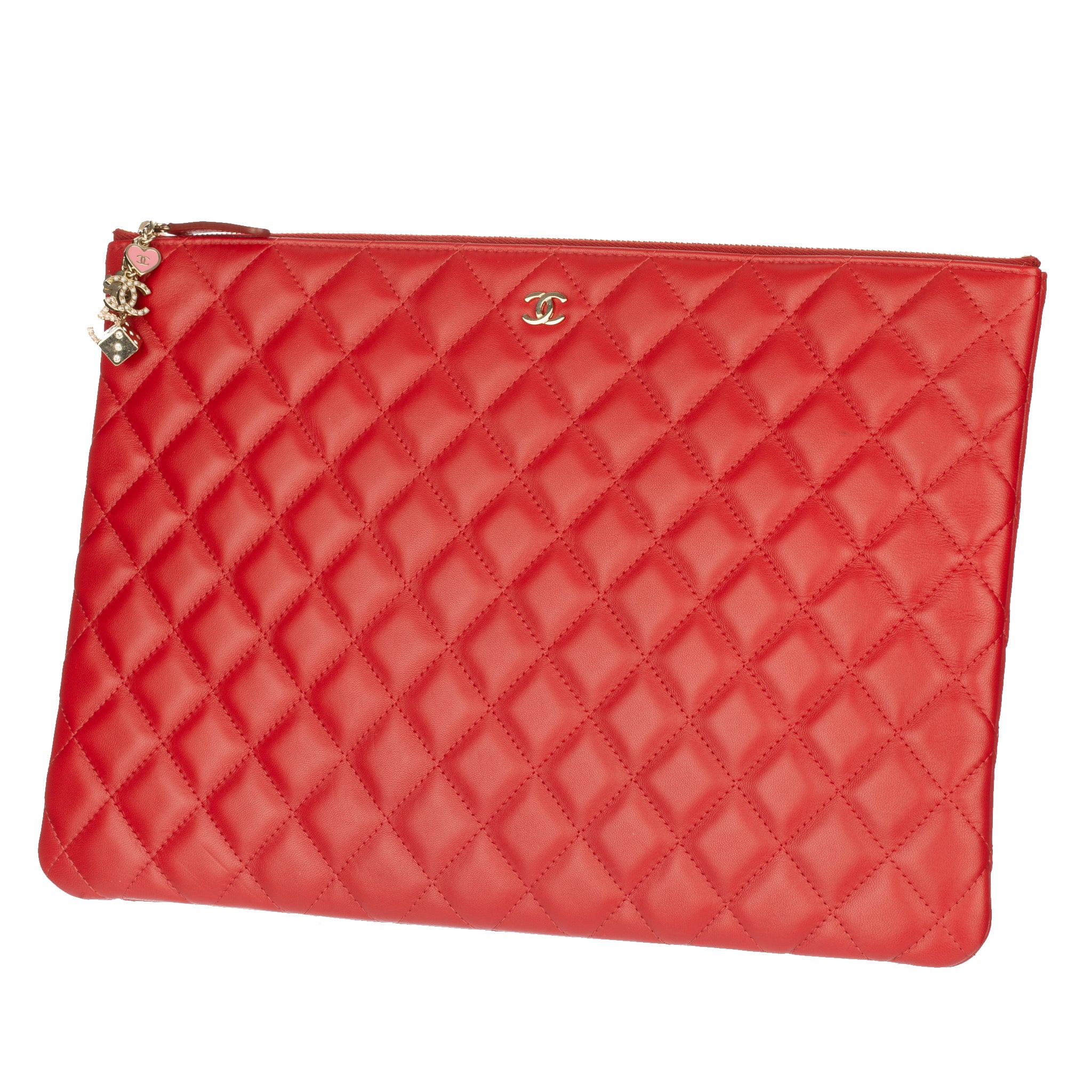 Chanel Red Quilted Lambskin Clutch