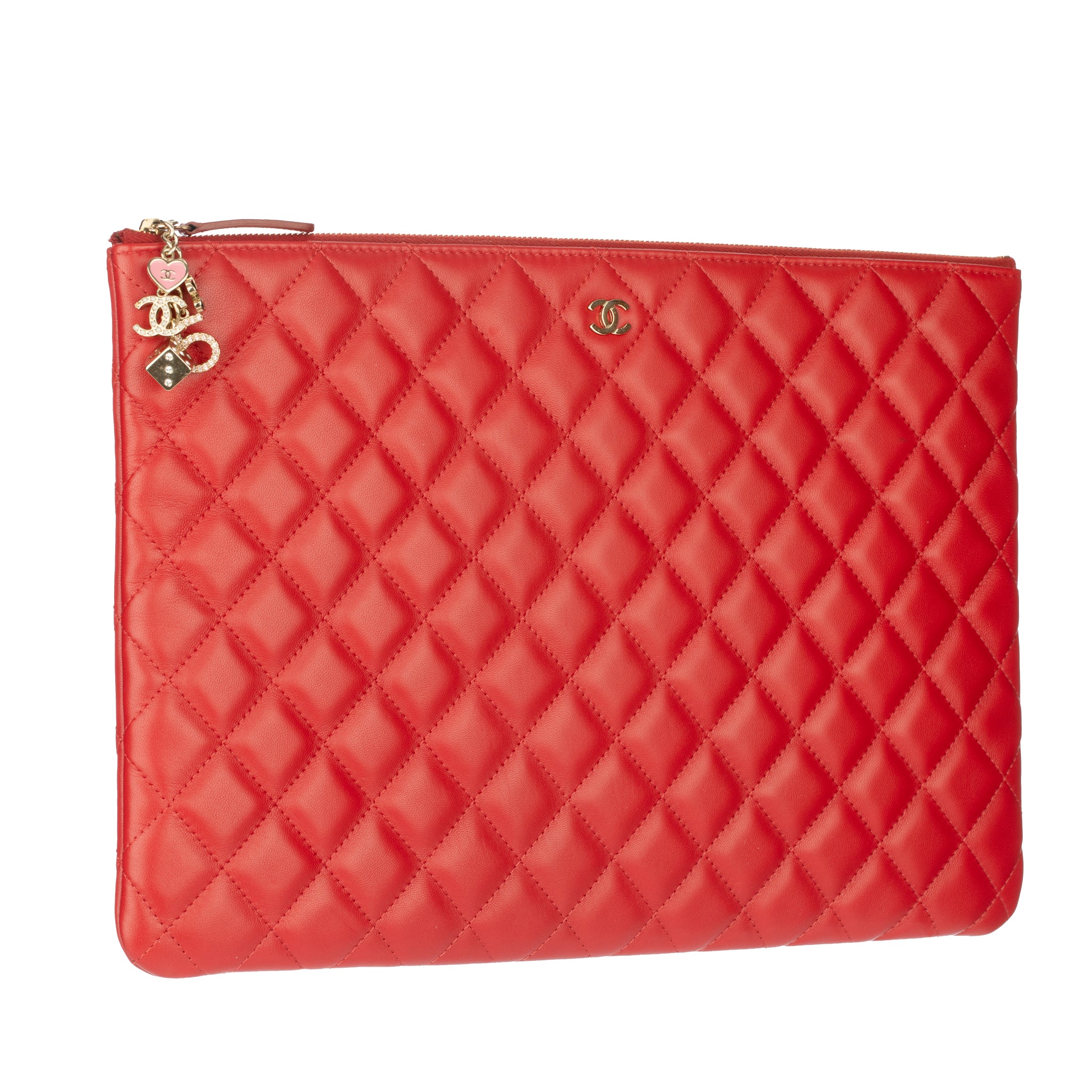 Chanel Red Quilted Lambskin Clutch