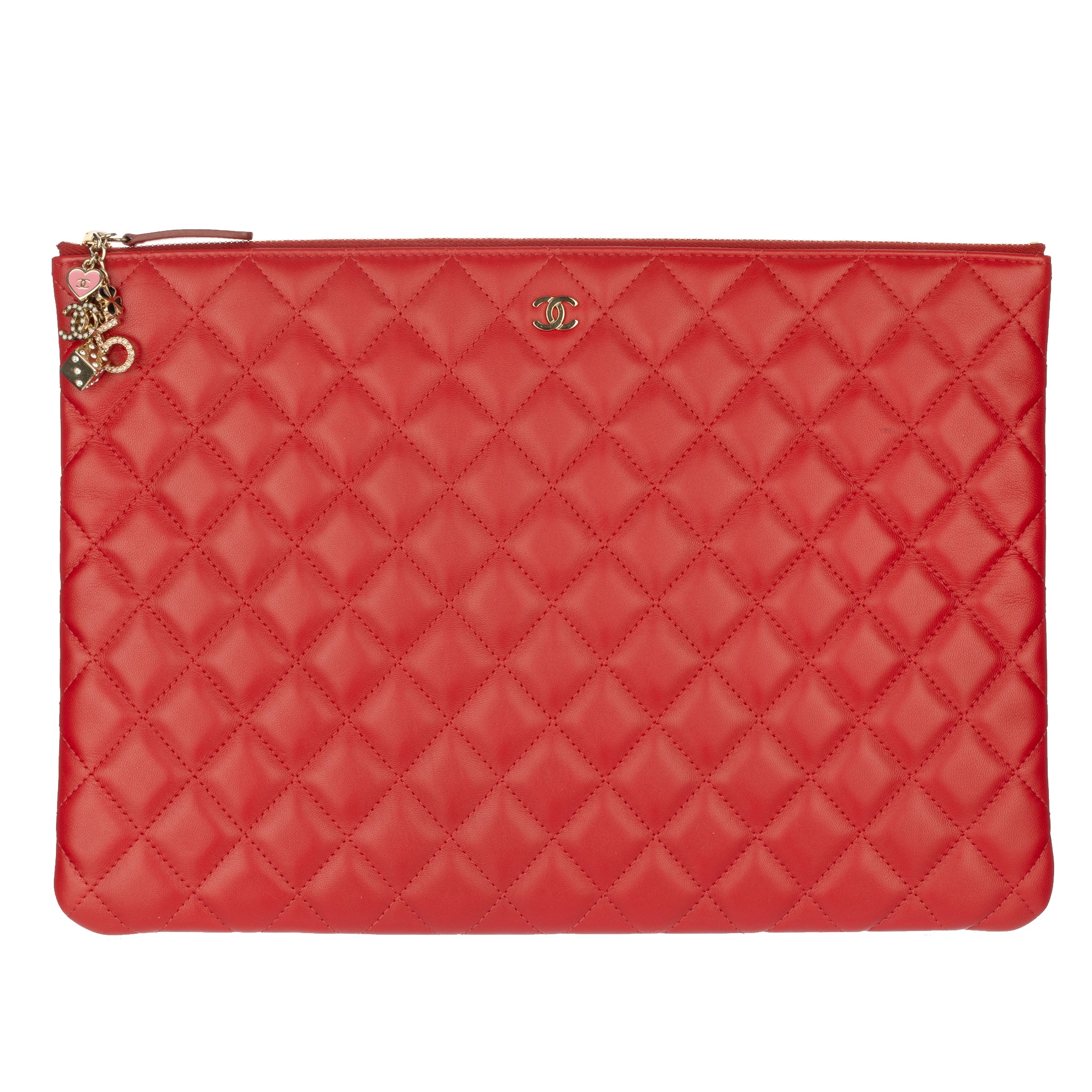Chanel Red Quilted Lambskin Clutch