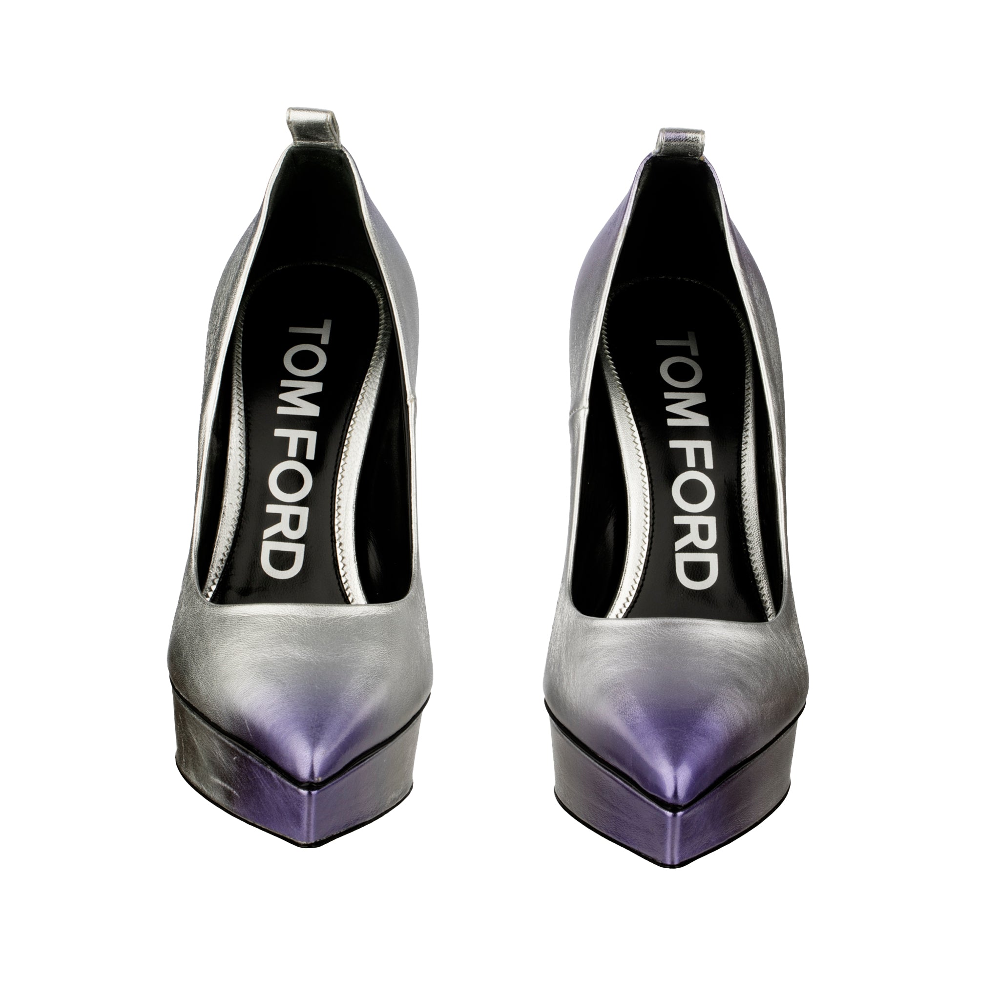 Tom Ford Silver and Mauve Platform Heels in Laminated Nappa Leather 37