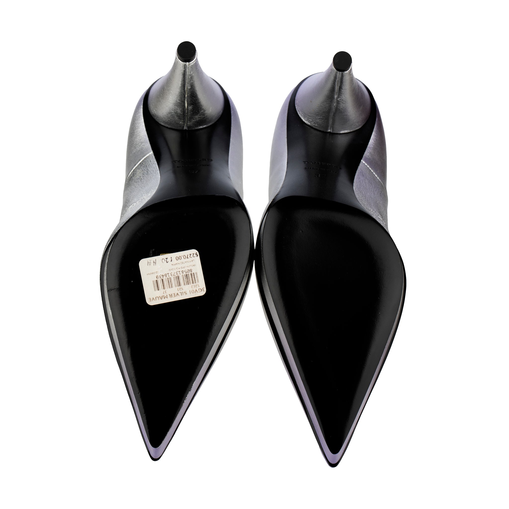 Tom Ford Silver and Mauve Platform Heels in Laminated Nappa Leather 37